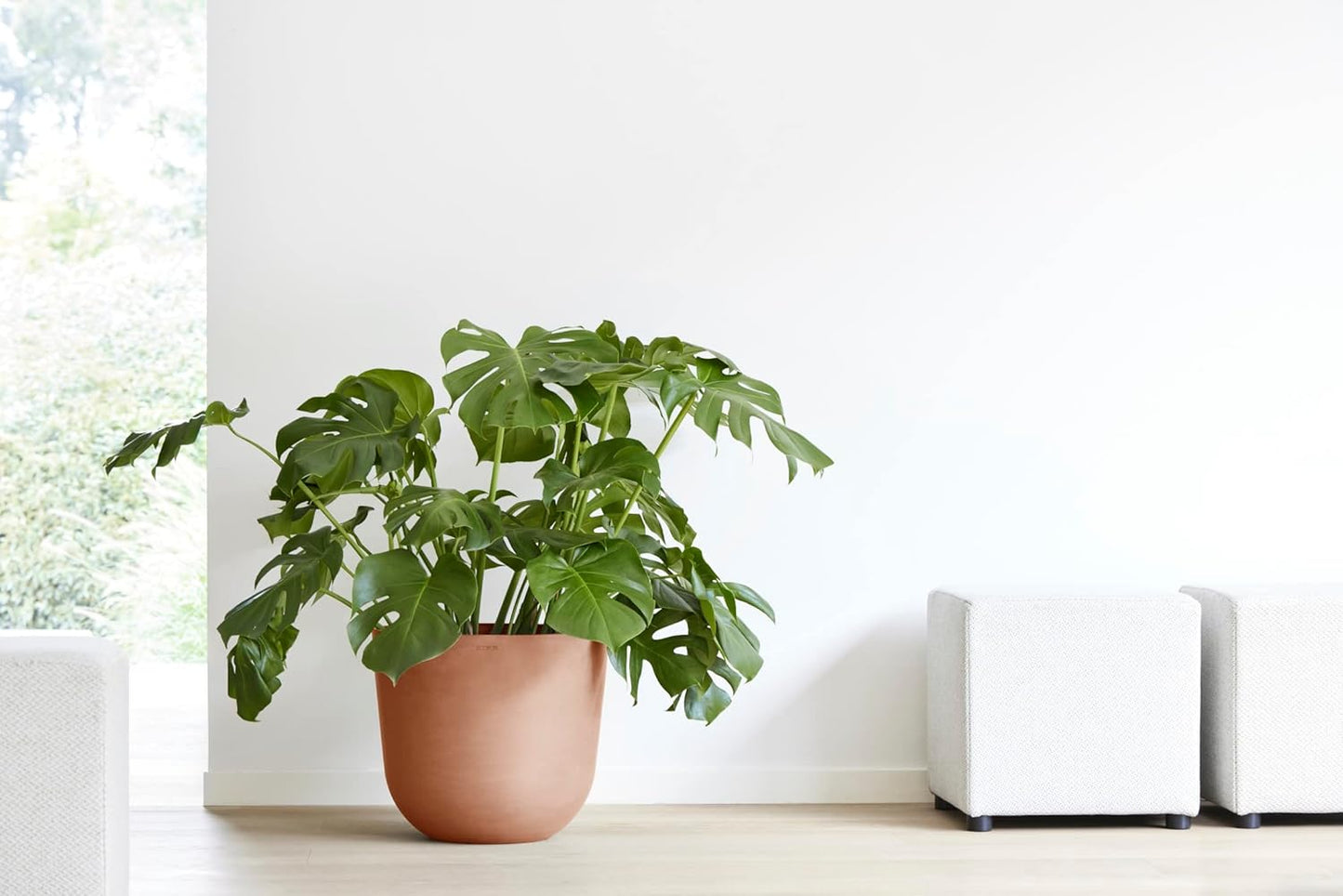 Ecopots Oslo Durable Modern Round Indoor/Outdoor Recycled-Based Composite Flower Pot Planter, Terracotta Color, 17.75"