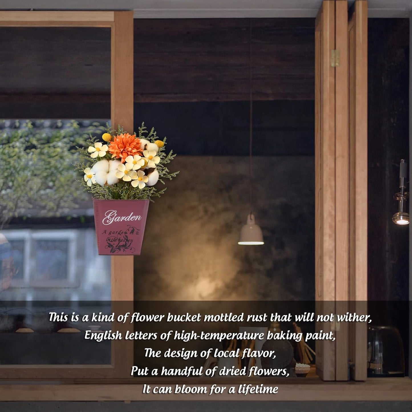 GDYOOSHOW 3Pcs 7.4" Tall Galvanized Metal Hanging Planter Rustic Wall Flower Bucket Echelon Wall Pot for Garden Balcony Indoor or Outdoor