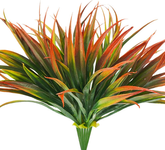 6Pcs Artificial Grass Fake Plants 17.3in Outdoor Plastic Plants UV Resistant Greenery Fake Grass for Home Window Garden Office Patio Hanging Planter Pathway Front Porch Décor Red