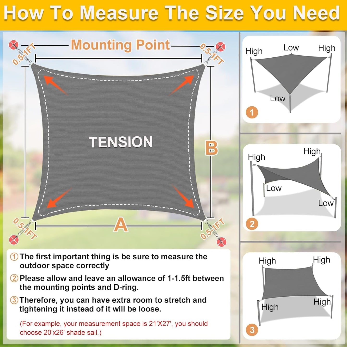 KANAGAWA Sun Shade Sail 13'x20' Dark Gray Rectangle UV Block Canopy Awning Shelter Fabric Cloth Screen for Outdoor Patio Garden Backyard