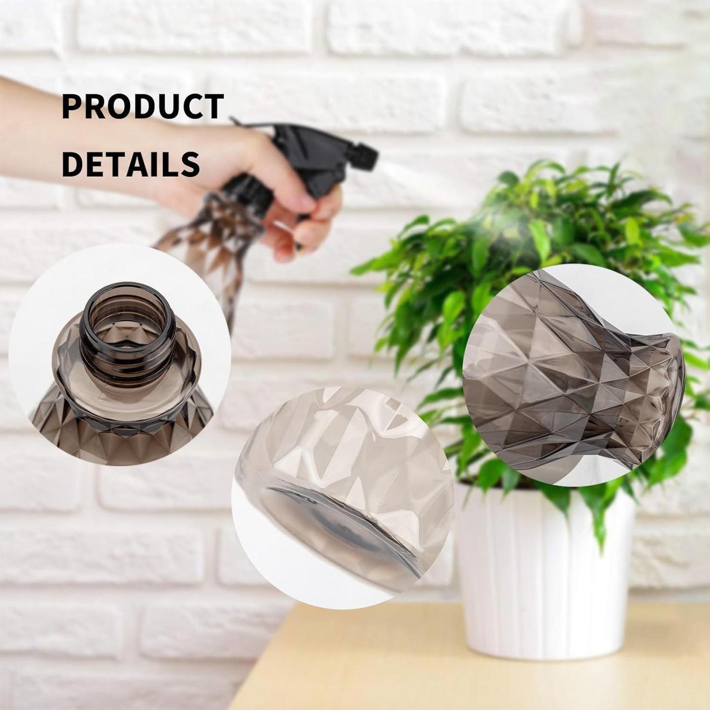 2 Pcs Spray Bottles, 500 ml/17 oz Empty Water Spray Bottles, Plastic Reusable Adjustable Mist Sprayer Squirt Bottles Containers Refillable for Cleaning Solutions, Gardening, Plants (Grey)