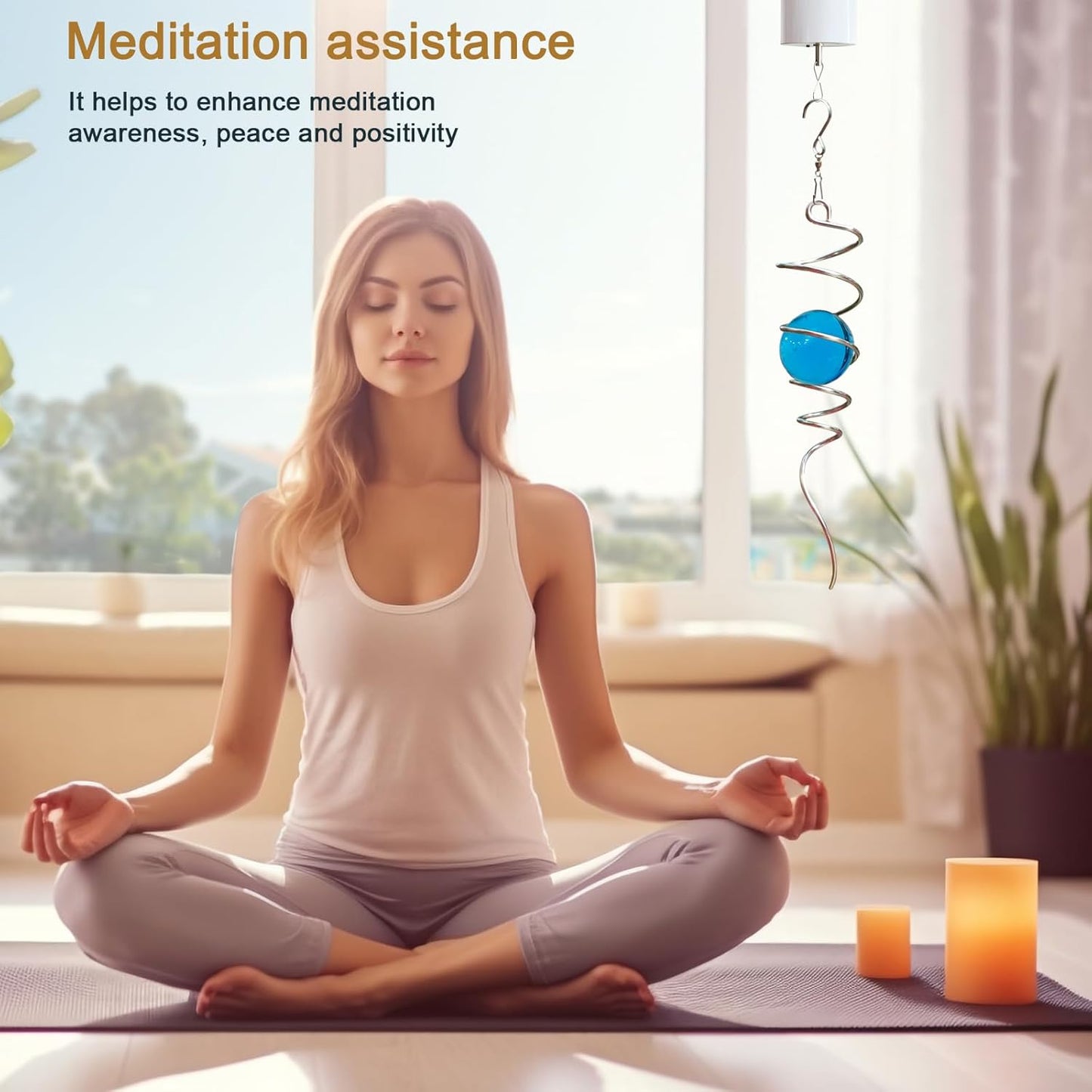 Gazing Ball Wind Spinner Spiral Tail with Blue Glass Orb | Creates Captivating Visual Illusion in Spinning, 13In Wind Spinners Stabilizer | Hanging Rotating Art Outdoor Garden Decor & Gift