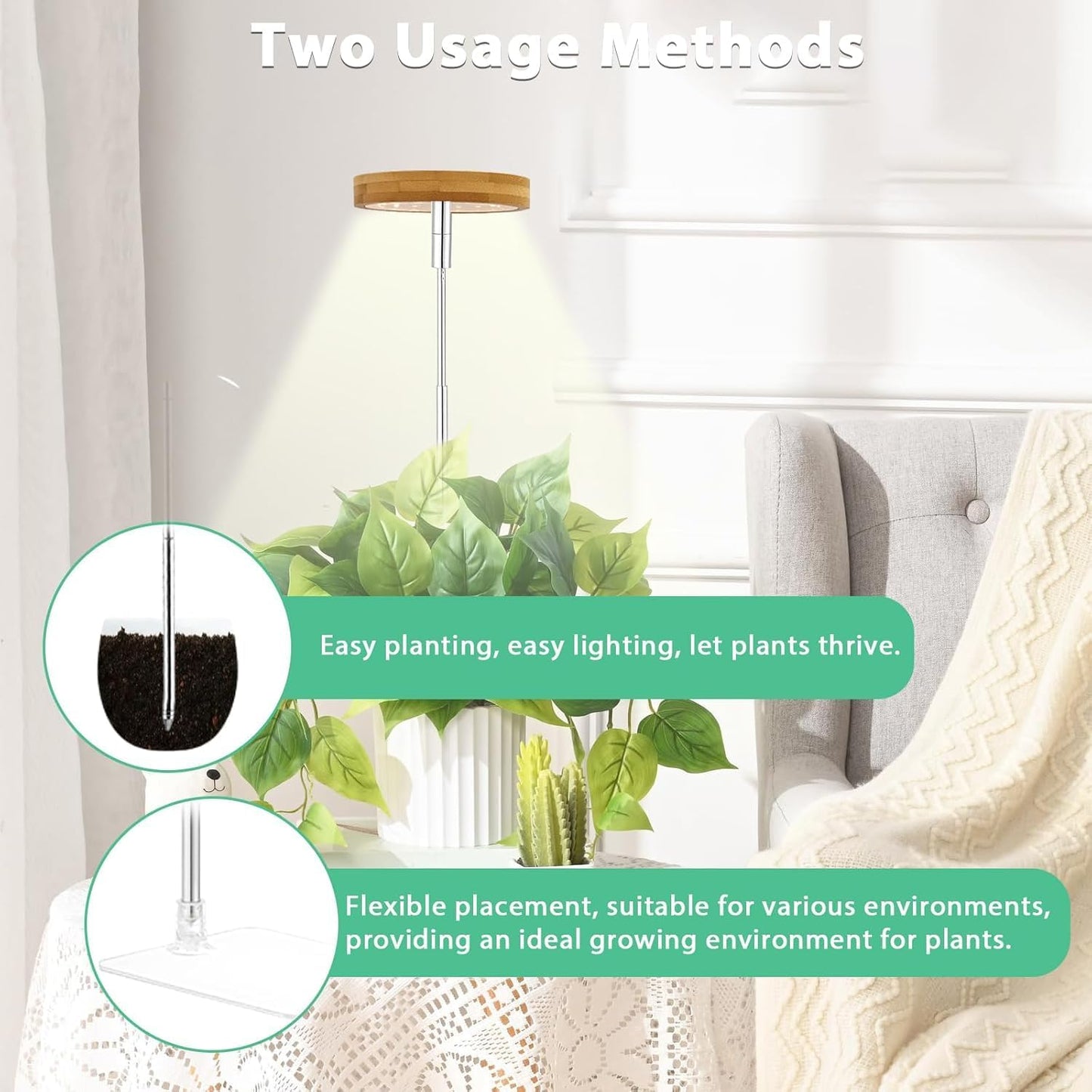 yadoker Halo Plant Grow Light,LED Growing Light Full Spectrum for Indoor Plants,Height Adjustable, Automatic Timer, 5V Low Safe Voltage,Idea for Small Plants(3 Pack)