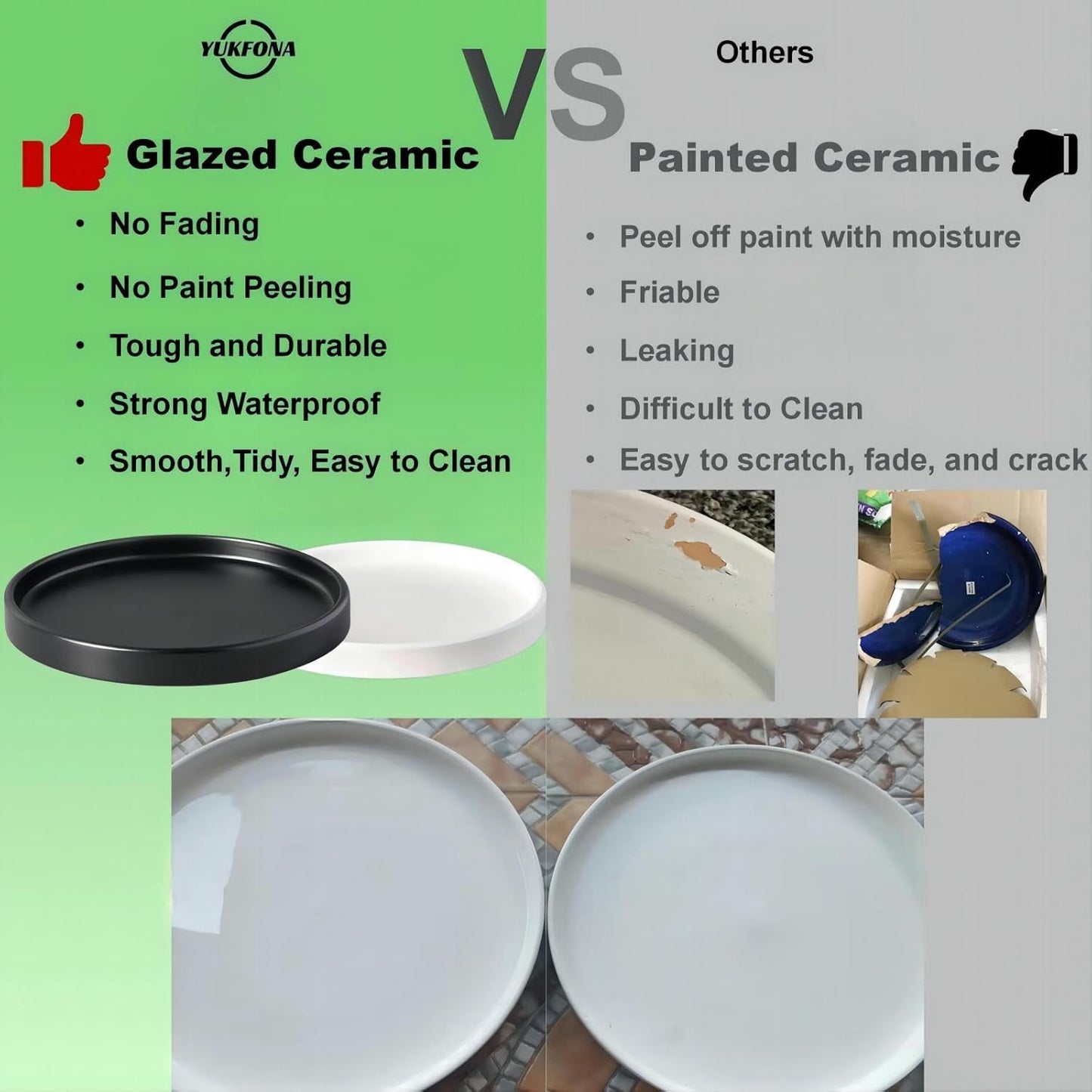 Ceramic Plant Saucer Pot Tray 10 Inch, Planter Saucers 4 5 6 7 8 9 10 11 12 13 Inch for Indoors Outdoor, Durable Sturdy Flower Drainage drip Water Tray for Glazed Pots Base (10.7 Inch-Brown)