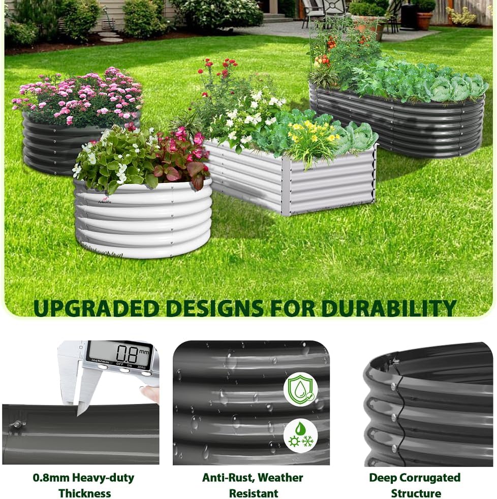 A ANLEOLIFE 6-Pack 4X4X1.5ft & 6X2X1.5ft Deep Root Galvanized Raised Garden Beds Outdoor for Planting Vegetables Flowers Herb, Quartz Grey
