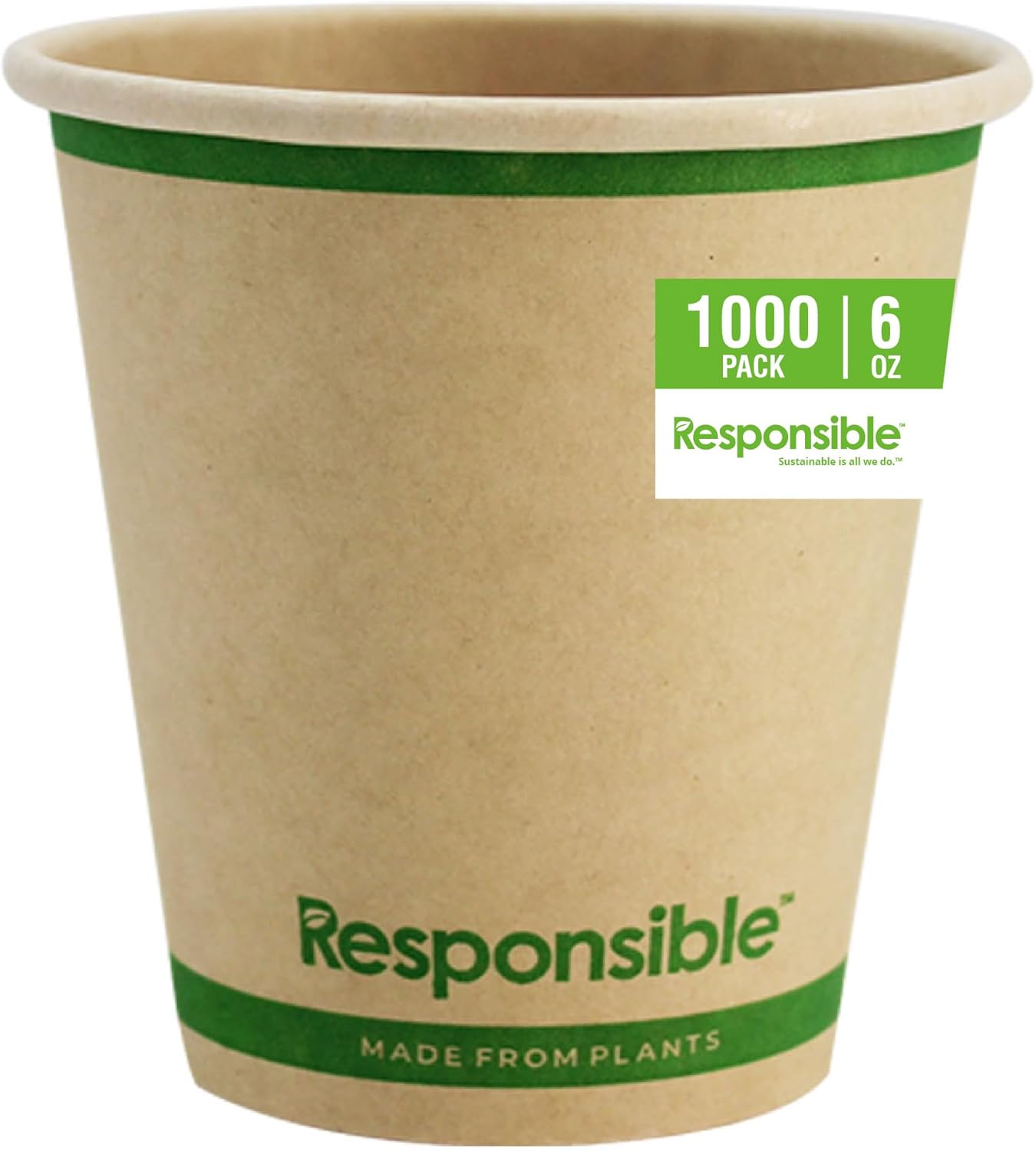 6 oz Paper Hot Cups, Tree-Less™ Compostable Paper Coffee Cups, Extra Strength, Tree-Free and Made Without PFAS, Natural Brown (1000 Count)