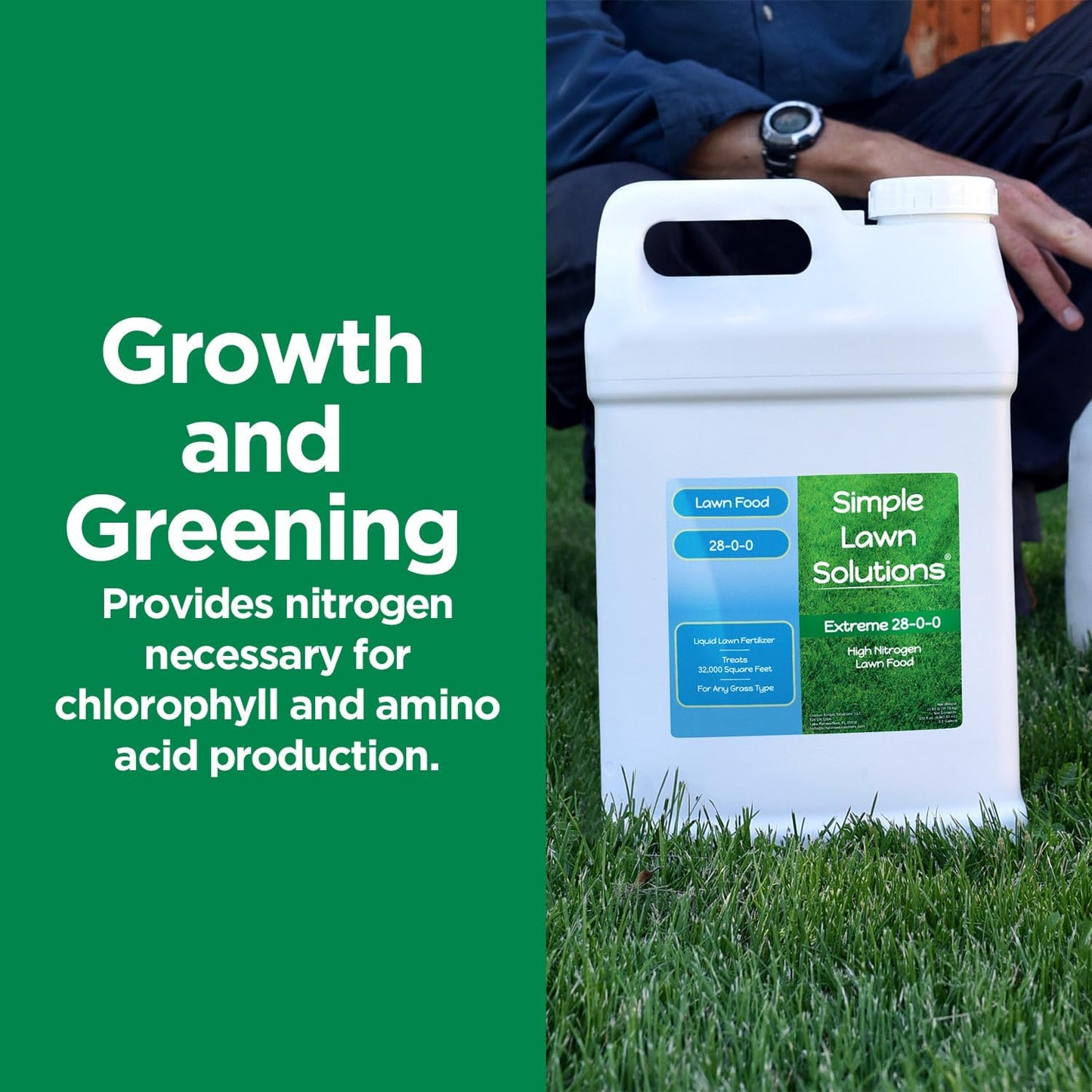 Maximum Green & Growth Fertilizer High Nitrogen 28-0-0 Lawn Food Liquid Fertilizer- Spring & Summer- Any Grass Type- Simple Lawn Solutions - Concentrated Quick & Slow Release Formula (2.5 Gallon)