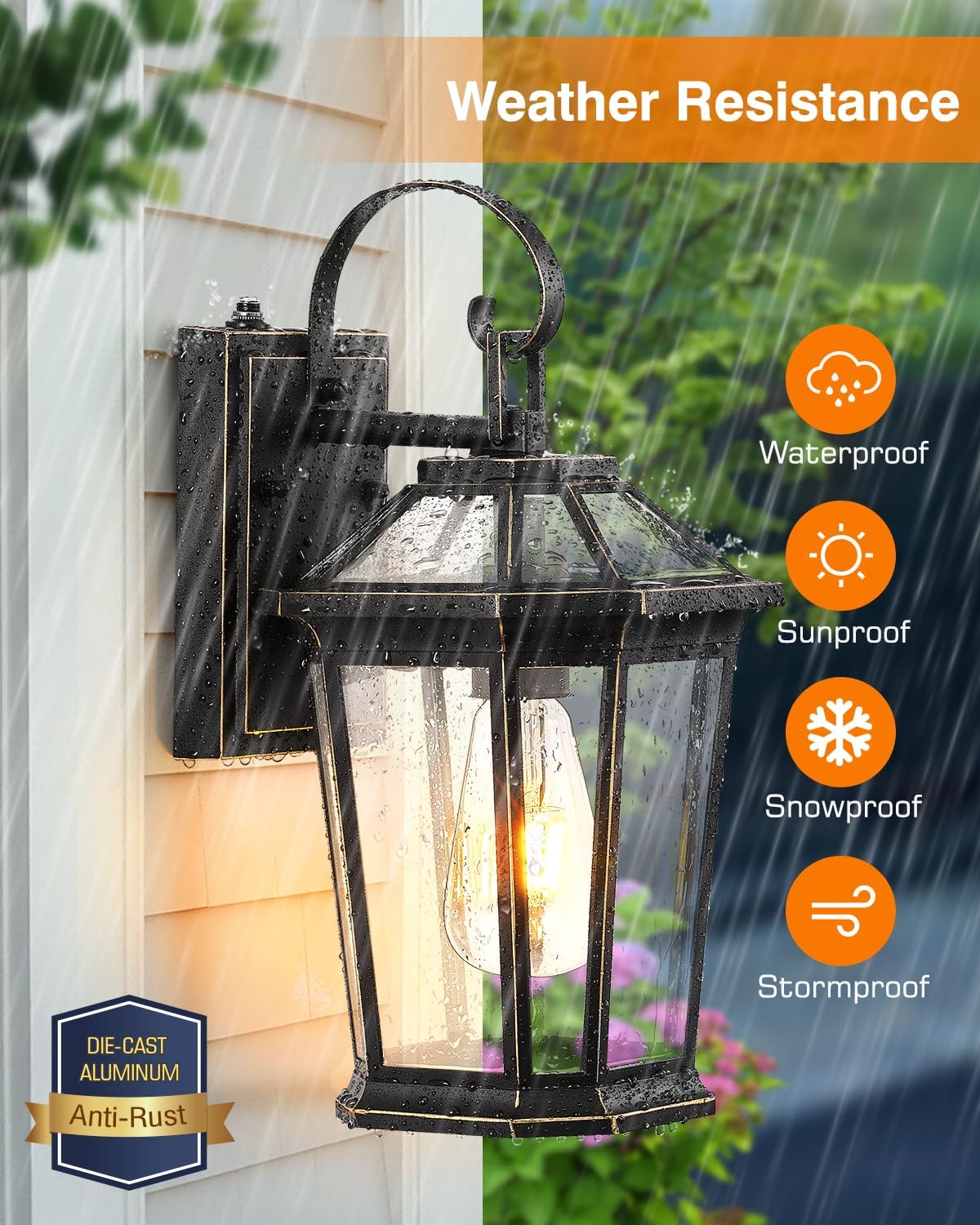 VIANIS Dusk to Dawn Outdoor Wall Lighting, Black Waterproof Exterior Lighting Fixtures for House, 100% Anti-Rust Aluminum Modern Outside Coach Light Fixture Wall Mount for Porch, Garage, Front Door