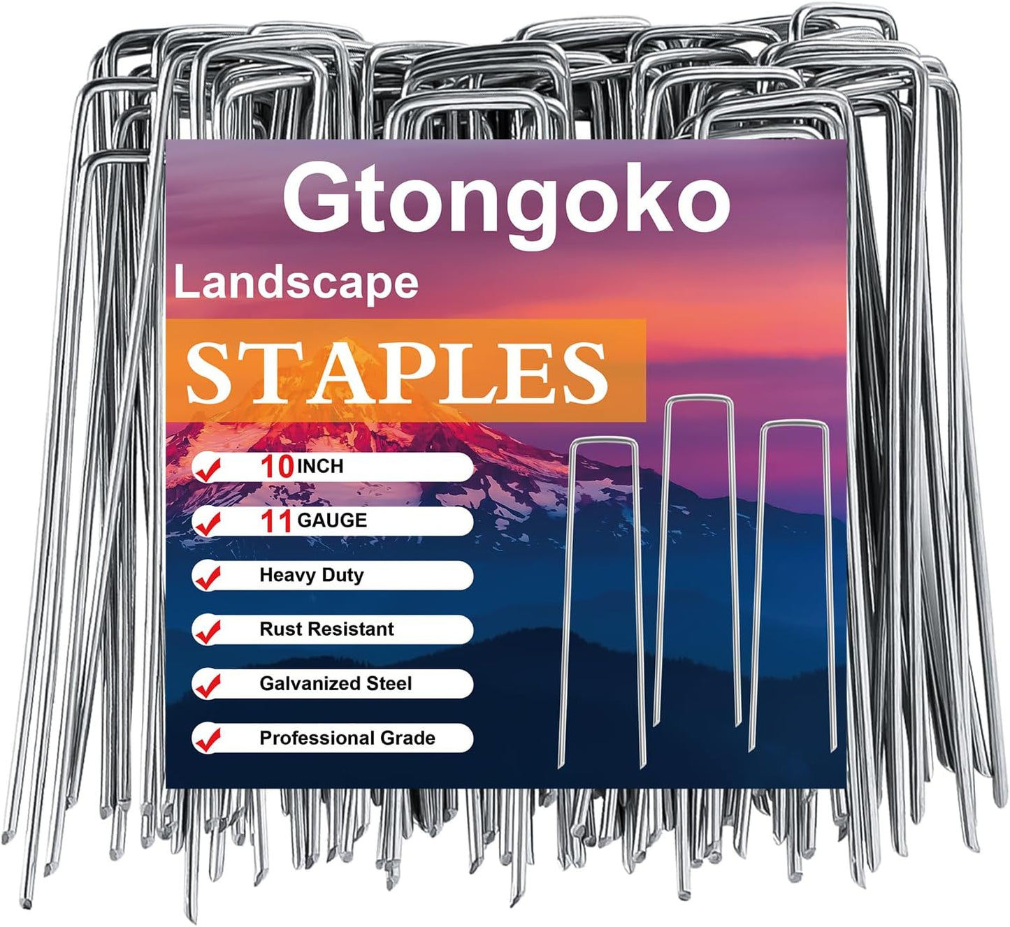 Gtongoko 120 Pack Galvanized Landscape Staples Garden Plant Cover Stakes 10 Inch 11 Gauge SOD Staples Ground Fence Stakes for Landscaping Securing Weed Barrier Fabric