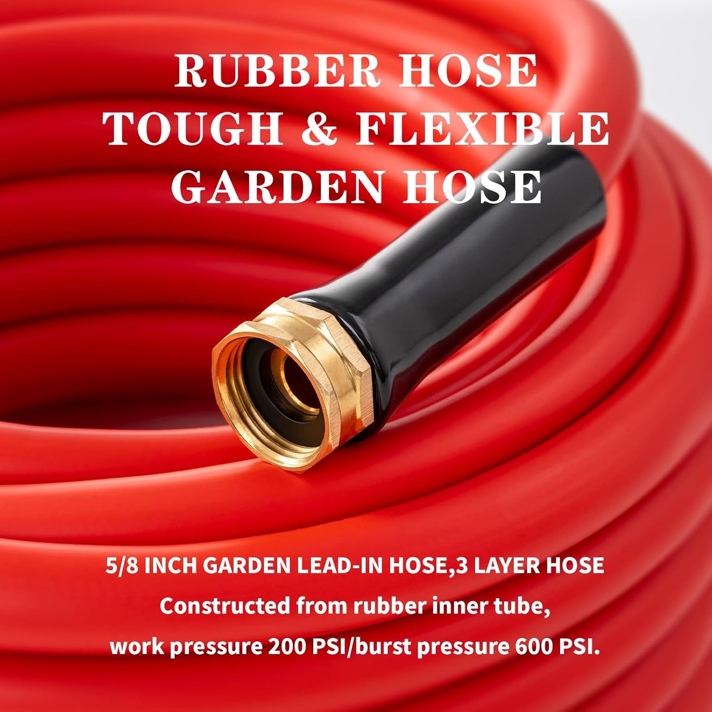 Garden Hose 75 ft x 5/8” Hot Water Hose,-50°F to 190°F, Burst 600Psi Flexible & Lightweight Upgraded Rubber Hoses,3/4” Solid Fittings for All-weather Outdoor Lawn & Garden