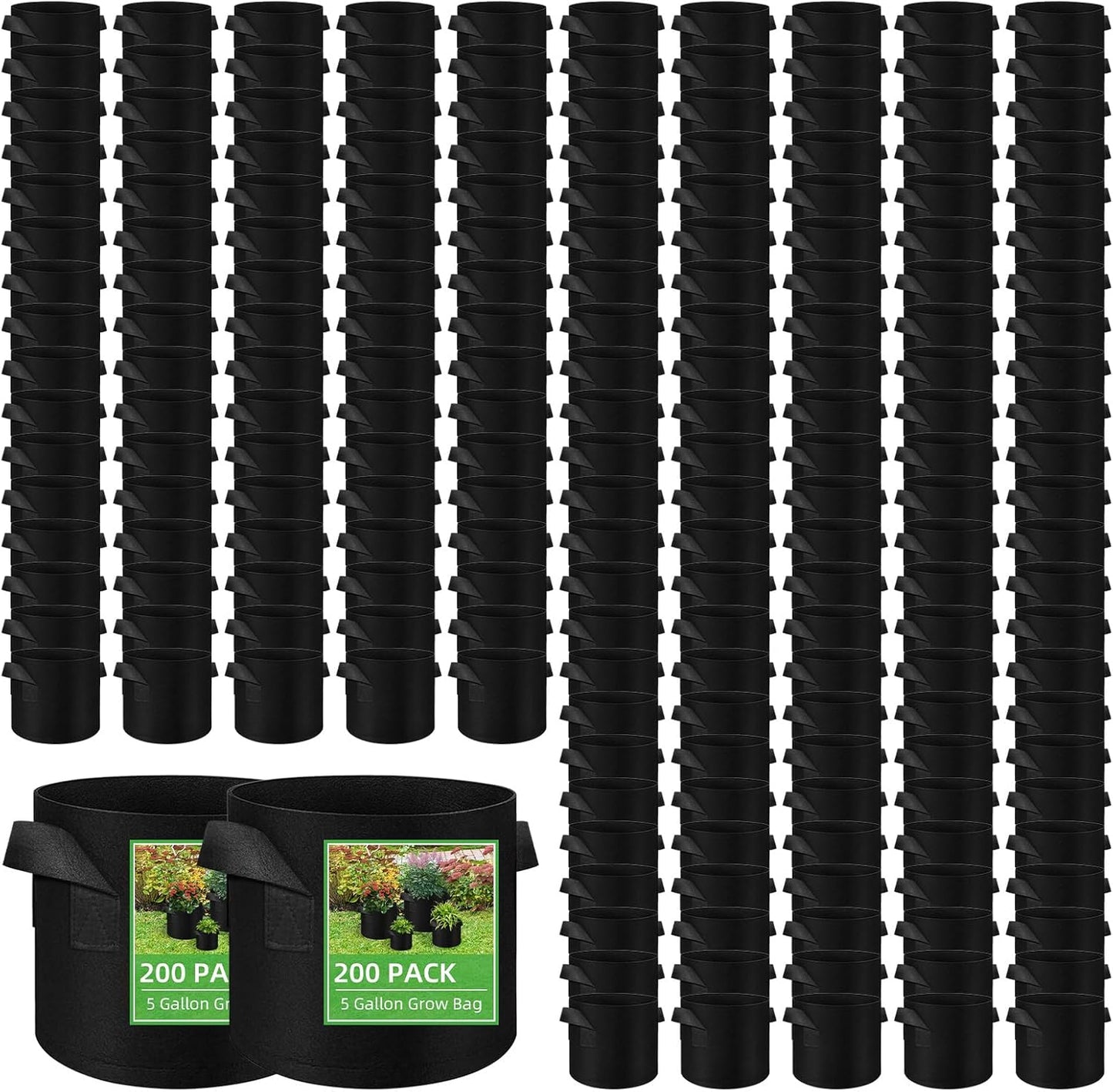 200-Pack 5 Gallon Fabric Grow Bags, Heavy Duty Thickened Nonwoven Plant Grow Bags Aeration Fabric Pots with Handles for Plants
