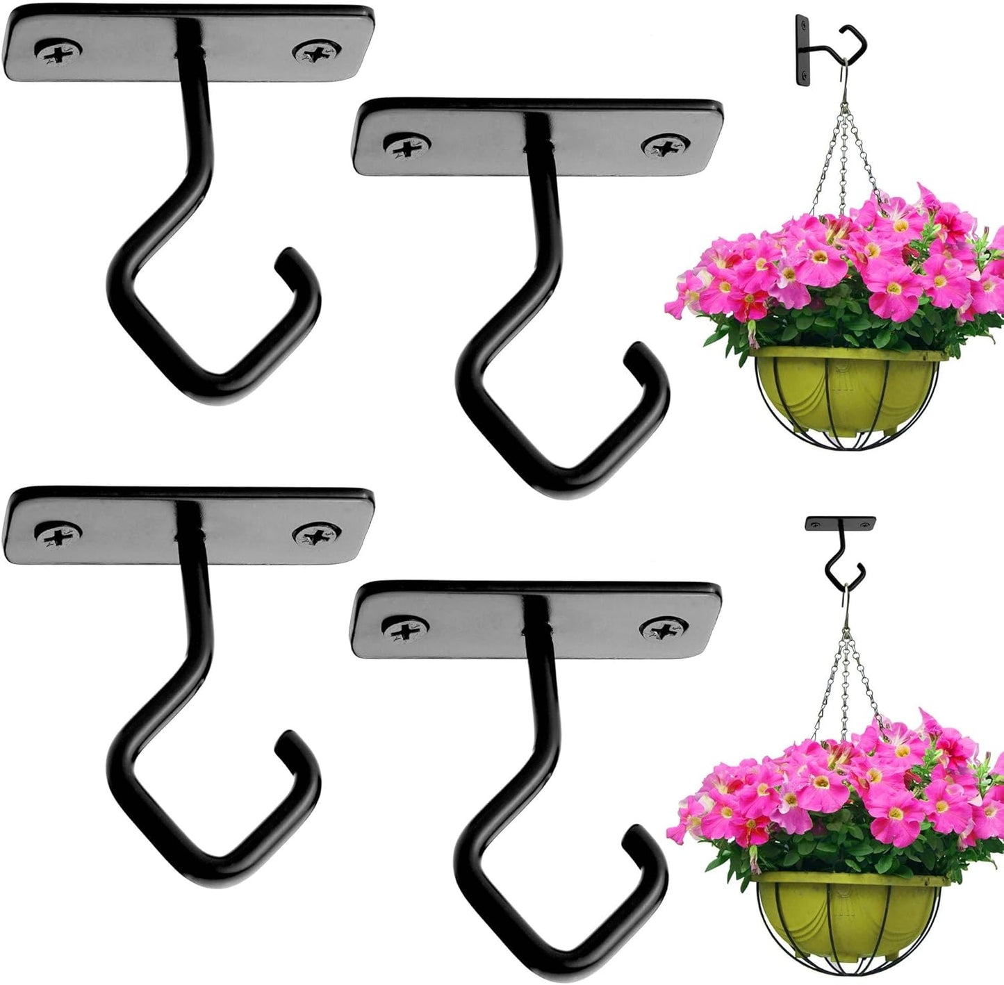 Ceiling Hooks for Hanging Plants: Iron Plant Bracket for Wall Mount - Metal Plant Hanger Indoor Hooks - 4 Pack