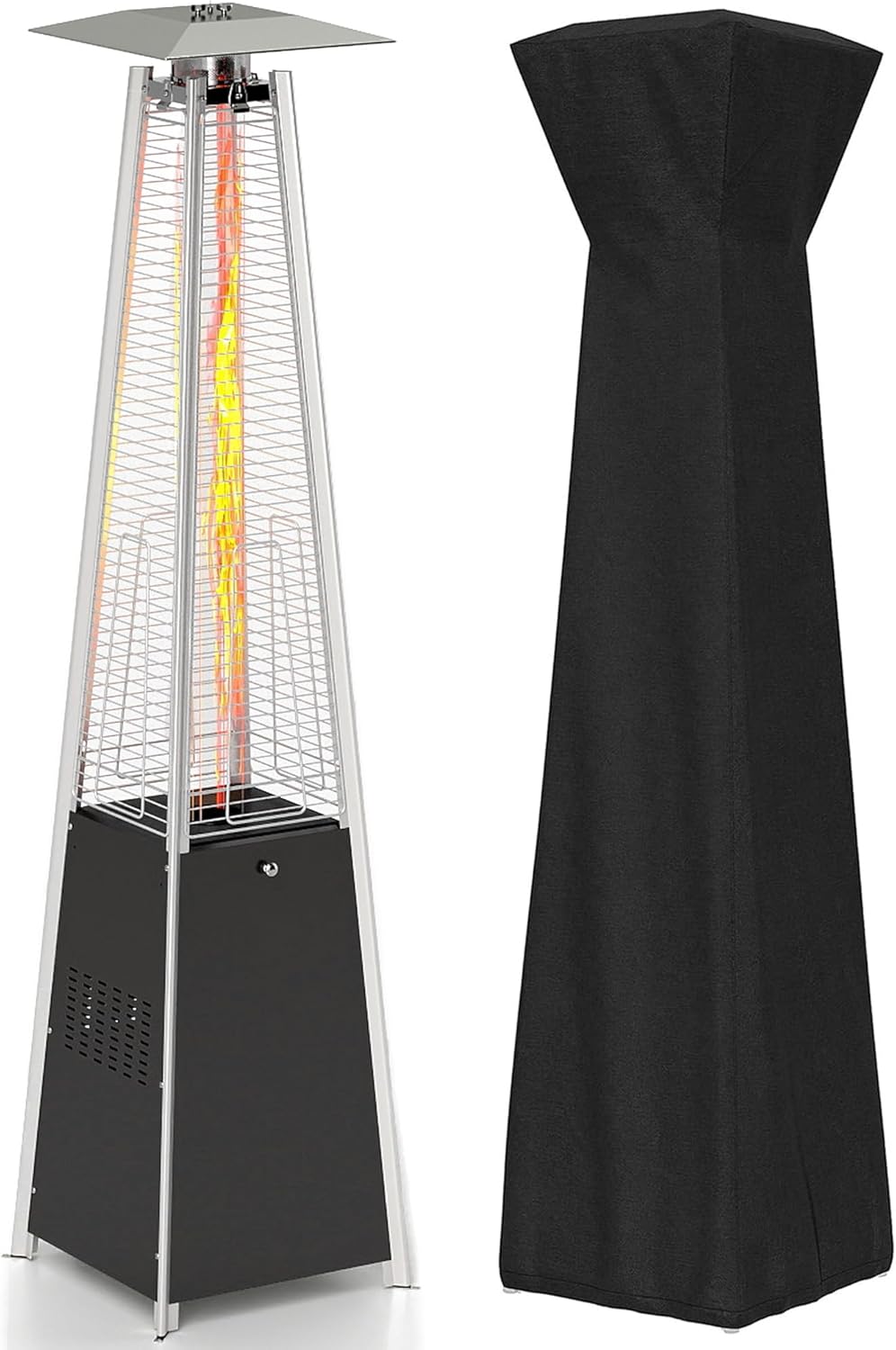 FOOWIN Patio Heater,48,000 BTU Outdoor Patio Heater with Wheels,Propane Patio Heater w/Waterproof Cover & Gloves,Quartz Glass Tube Pyramid Patio Heater for Outdoor Use,Party,Backyard,Garden,Black