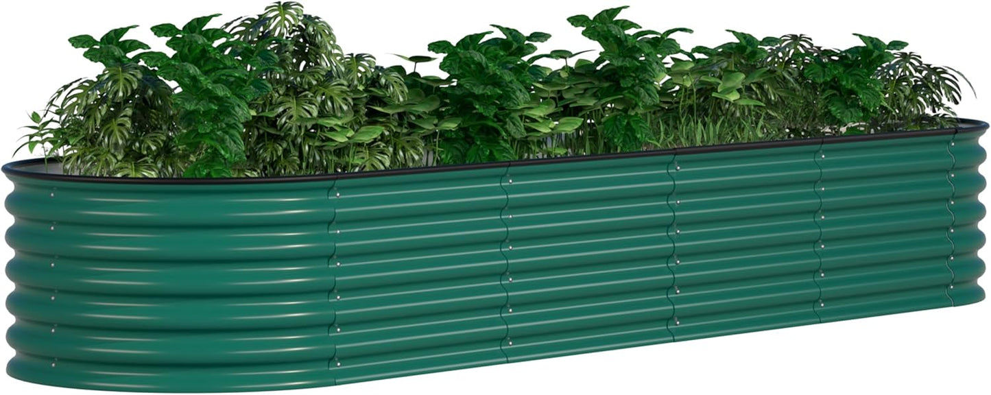 MUPATER 17" H Galvanized Raised Garden Bed, 8x2FT Raised Garden Bed Outdoor for Vegetables, Raised Garden Bed Kit, 9-in-1 Metal Planter Boxes Outdoor for Plants Flowers, Green