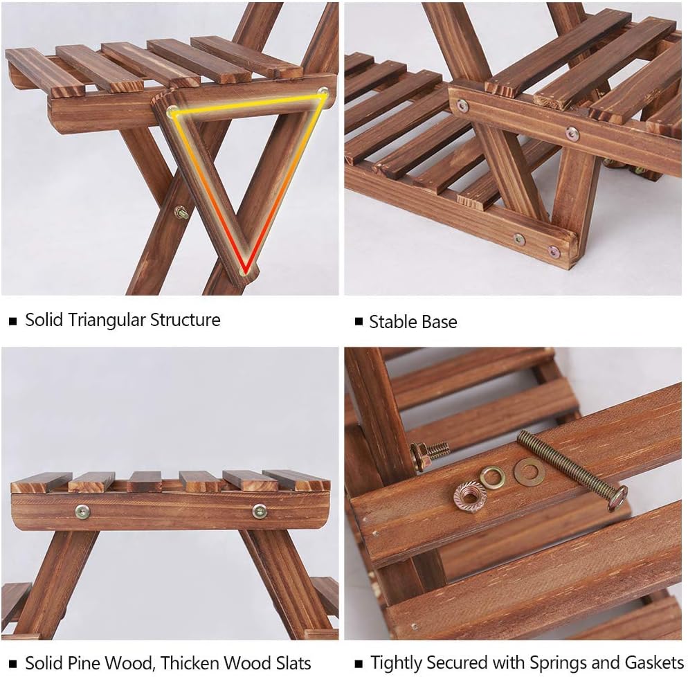 Ufine Wood Plant Stand Triangular Plant Shelf Multi Tier Flower Display Holder Storage Rack 6 Pots for Indoor Outdoor Living Room Balcony Patio