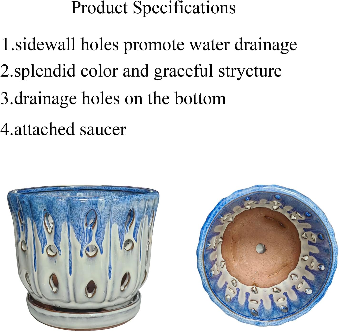 Ceramic Orchid Pot with Drainage Hole 6'' Orchid Planter (Blue Cover White)