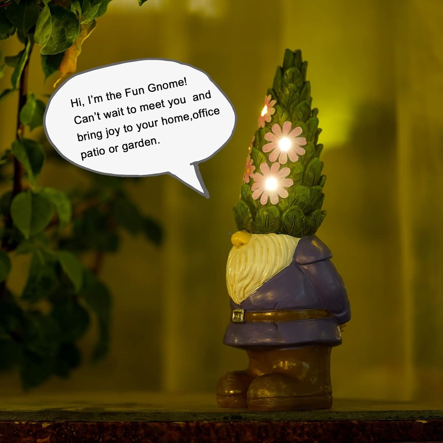Nacome Garden Outdoor Statues Gnome with Succulent and 7 LED Lights - Lawn Decor for Patio, Balcony, Yard Ornament - Unique Housewarming Gifts