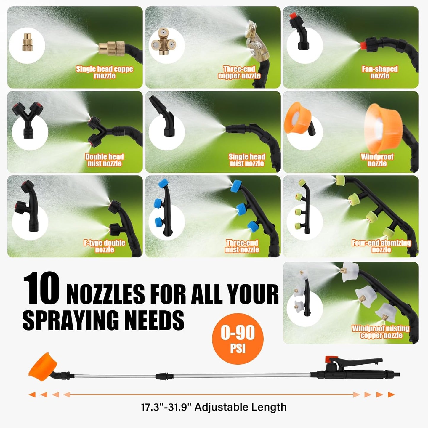 16 Gallon Battery Powered Sprayer with Wheeled Cart,0-90PSI,5-6h Spray Time,164FT Hose with Reel,Adjustable HD Wand and 10 Nozzles, Rotating Wheels with Brake for Lawn & Garden Spraying,Cleaning