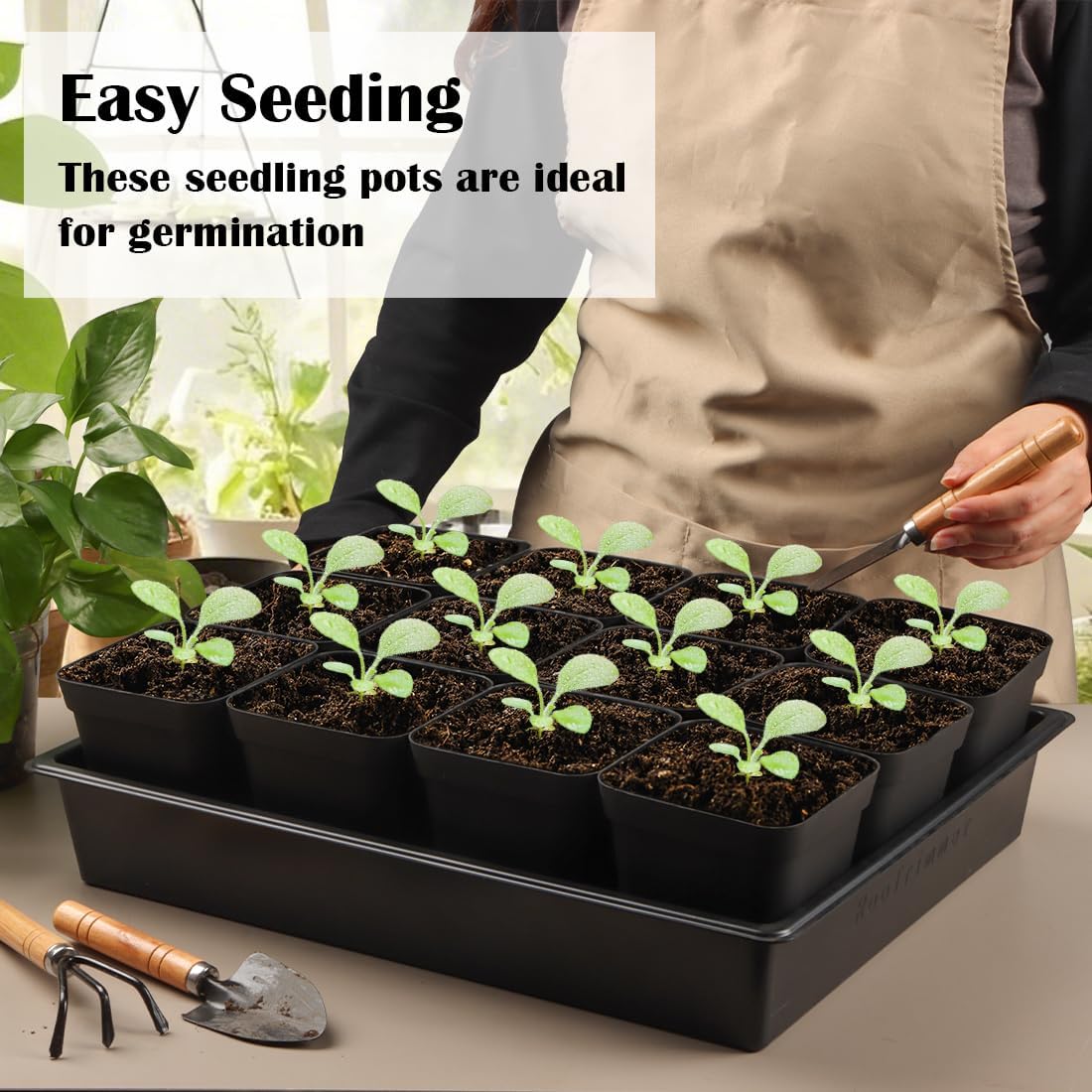 4 inch (10CM) Square Nursery Pots 120pcs, Sturdy Seedlings Trays 10 Pcs, Seeds Starter Germination Tray, Microgreening Planter Nursery Propagation 10 Sets