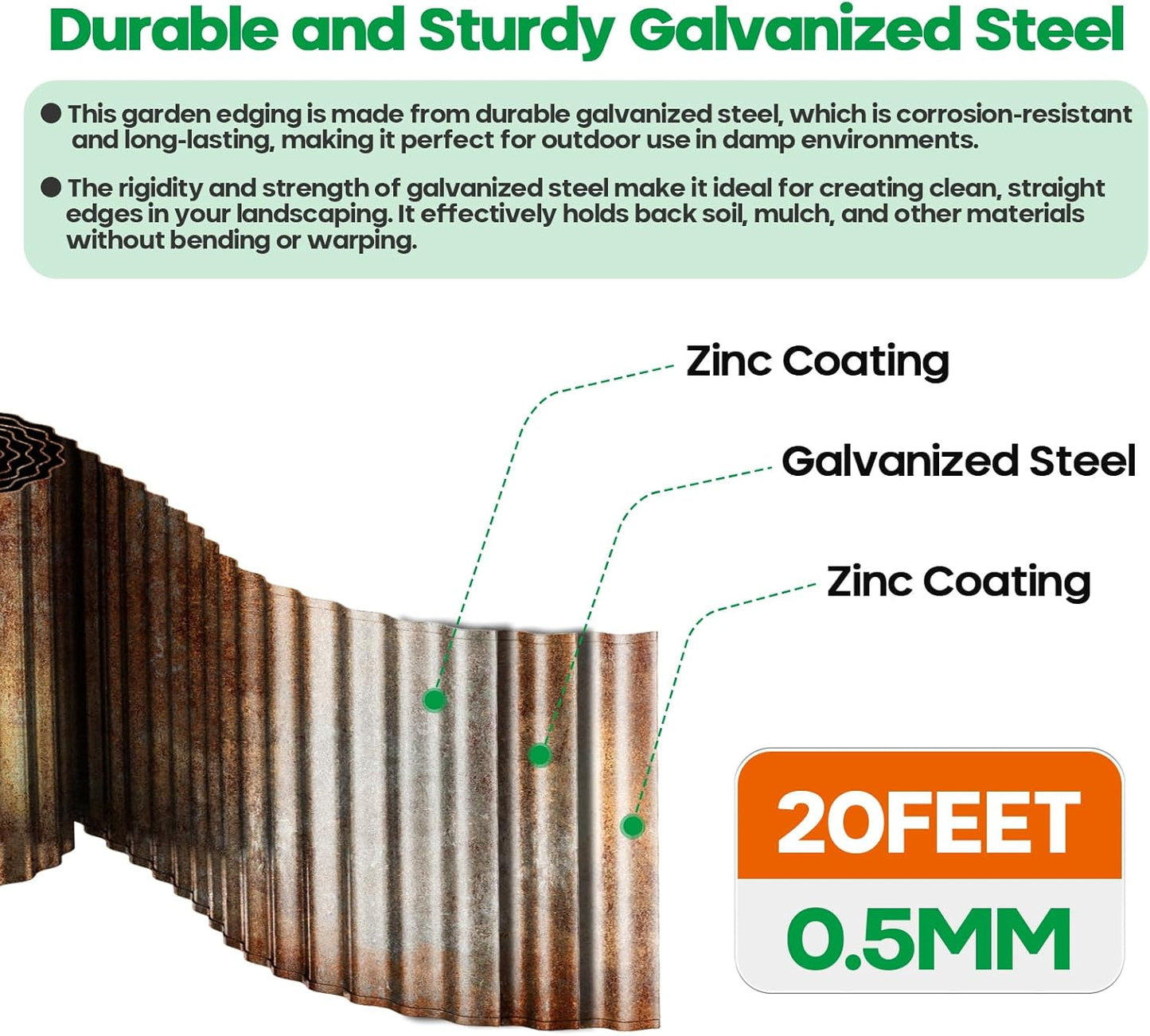 Corrugated Metal Garden Edging, Sturdy Tall Landscape Edging Borders, Perfect DIY for Flower Beds, Lawn and Pathway, Tree Surrounds, Paver Edges (Pre-Rusted, 6"×20FT)
