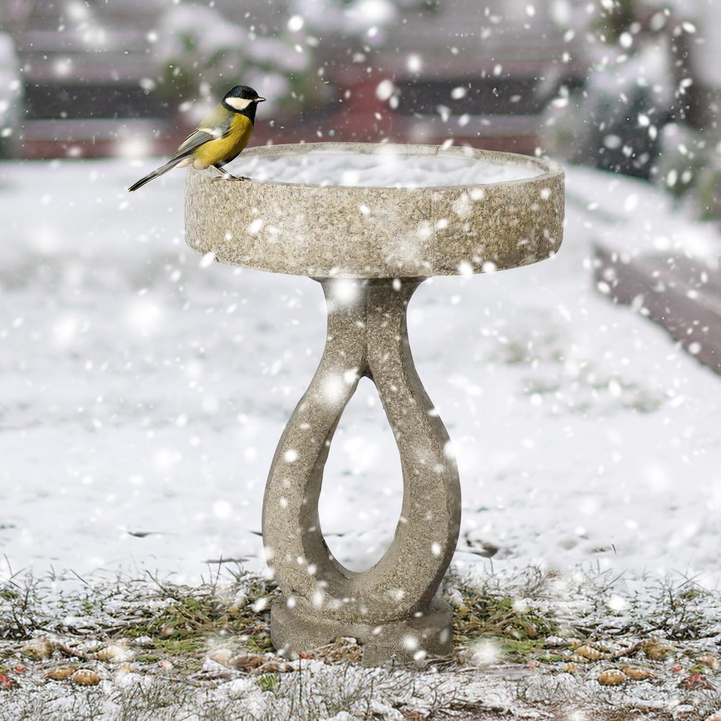 SKYFIRE 21.8”Birdbaths for The Garden Clearance -Concrete Modern Bird Bath for Outside, Yard Statue Decoration for Garden, Patio, Yard, Lawn -15.7”Dia X 21.8”H Contemporary Birdbath with Pedestal