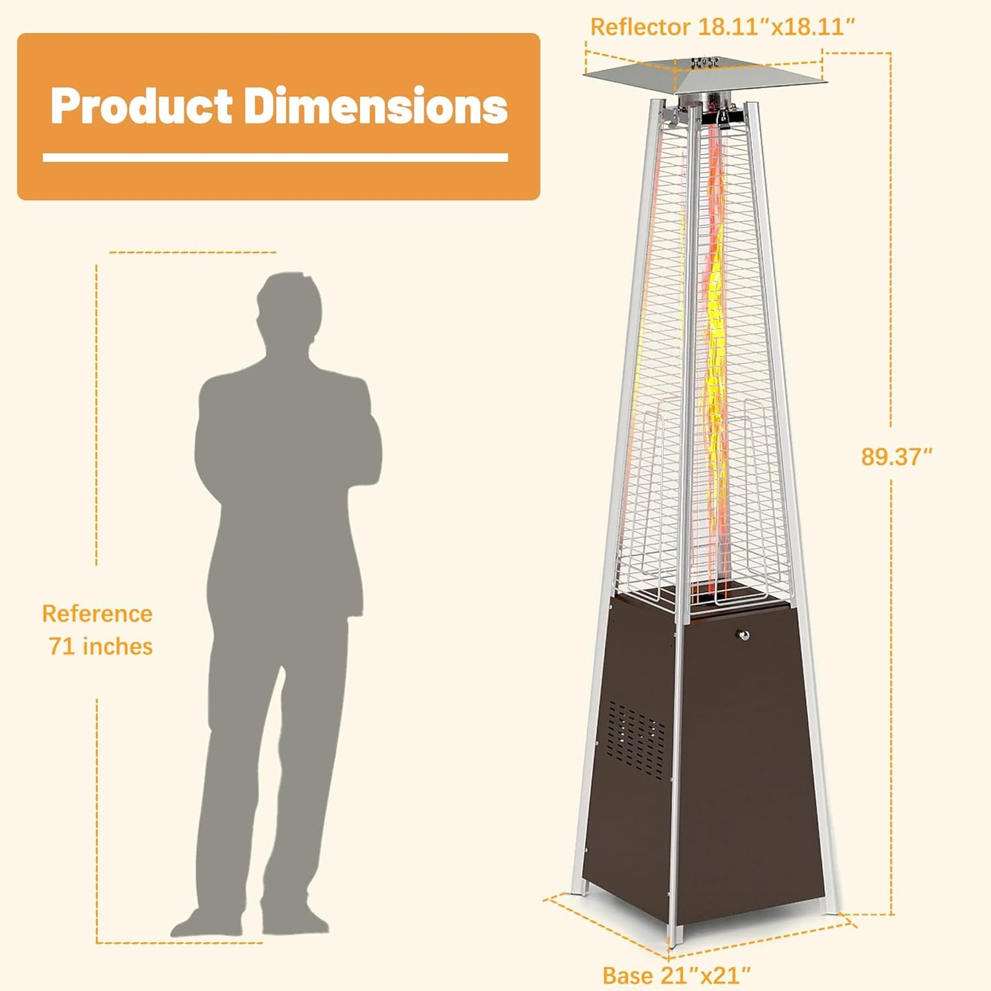 FOOWIN Patio Heater,48,000 BTU Outdoor Patio Heater with Wheels,Propane Patio Heater w/Waterproof Cover & Gloves,Quartz Glass Tube Pyramid Patio Heater for Outdoor Use,Party,Backyard,Garden,Bronze