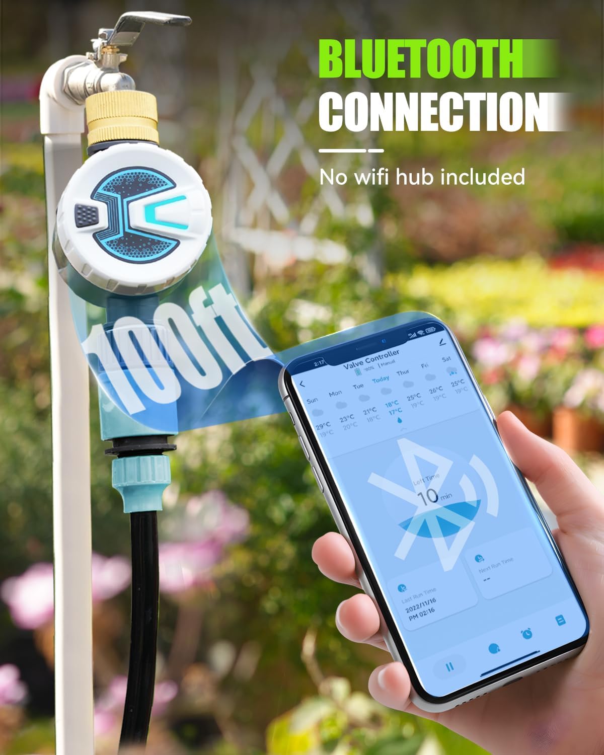 RAINPOINT Bluetooth Hose Timer with Brass Inlet,Smart Water Timer for Garden Hose with Rain Delay/Manual/Auto Watering, App Control