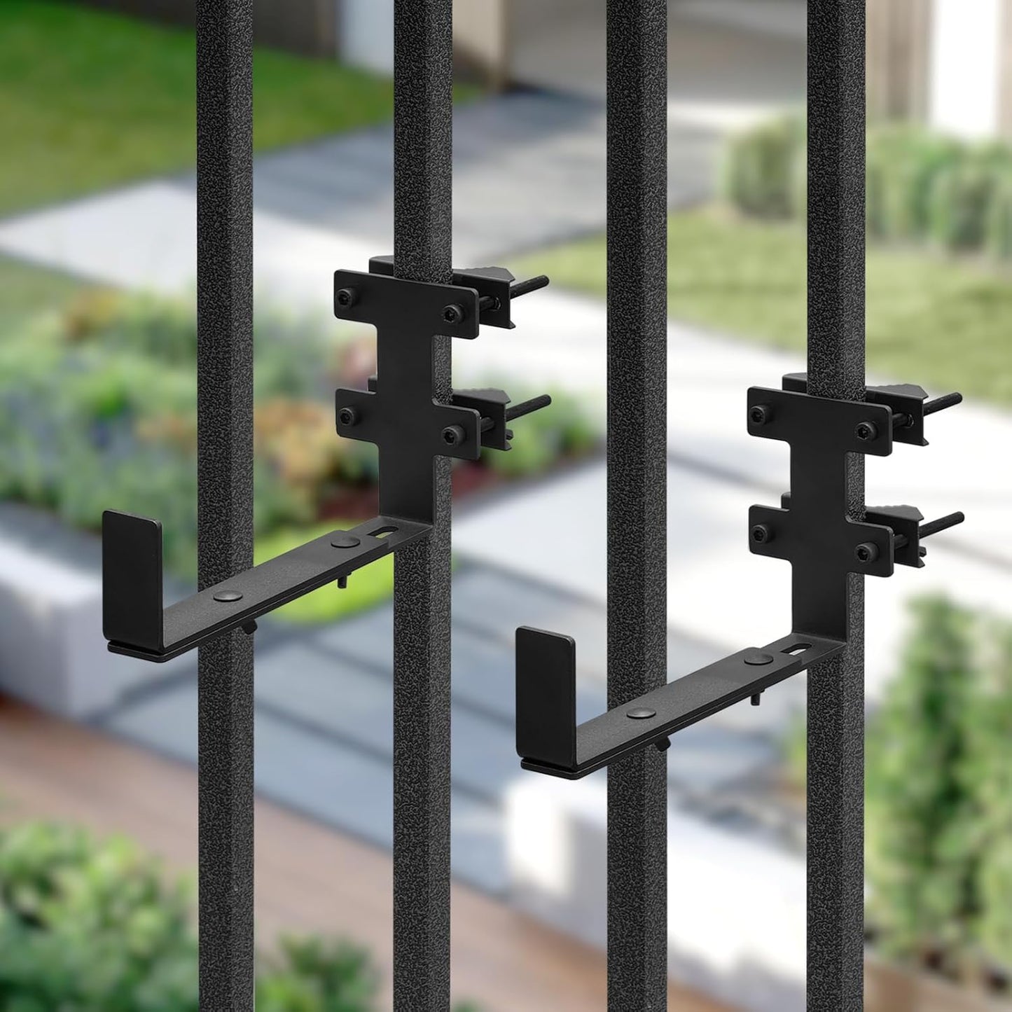 Planter Box Bracket, Flower Box Holder Circular and Square Railings Brackets,Adjustable Deck Railing Planter Box Holder for Patio Garden Fence Pergola Balcony (4 Pieces)