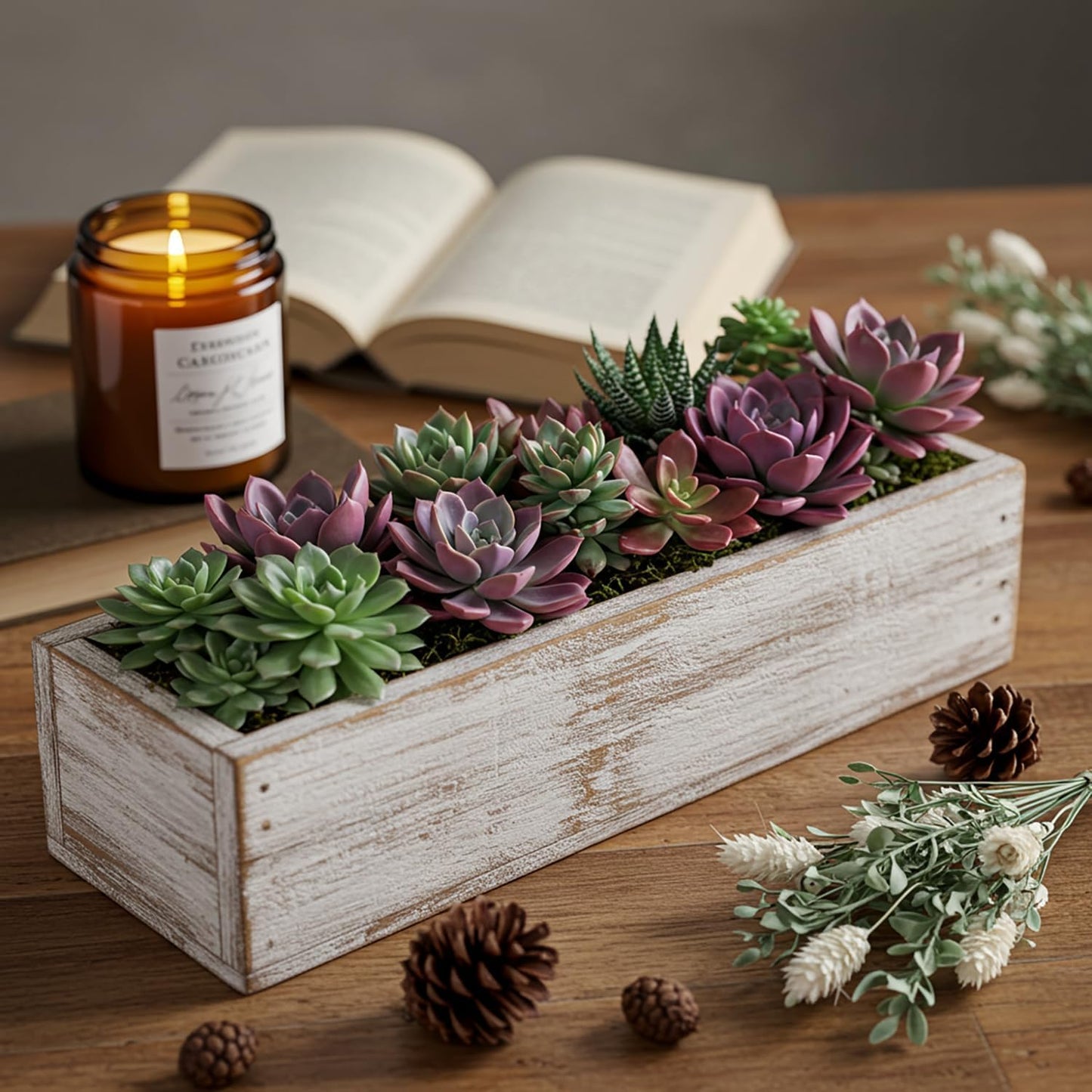 Dandat 3 Set Wood Boxes for Centerpieces 12x4 Inch Rectangle Wooden Planter Box Rustic Wooden Planters with Removable Plastic Liner Floral Foam Blocks for Home Wedding Garden Decor