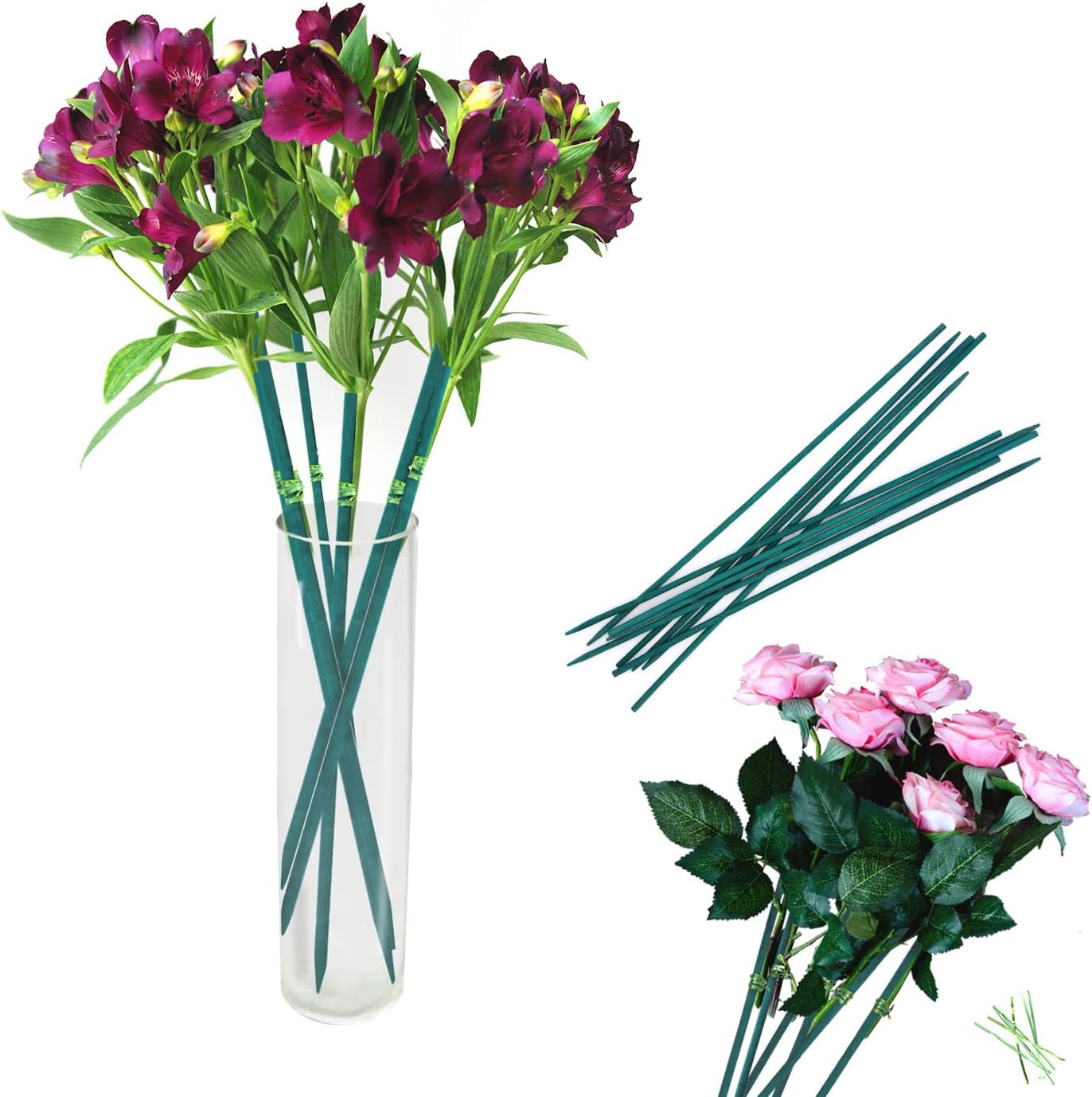 Green Bamboo Plant Stakes, Plant Sticks Support for Indoor and Outdoor Plants, Garden Wood Sturdy Bamboo Sticks, Floral Plant Support Stakes for Garden Plants 25 Pack（15 Inches）