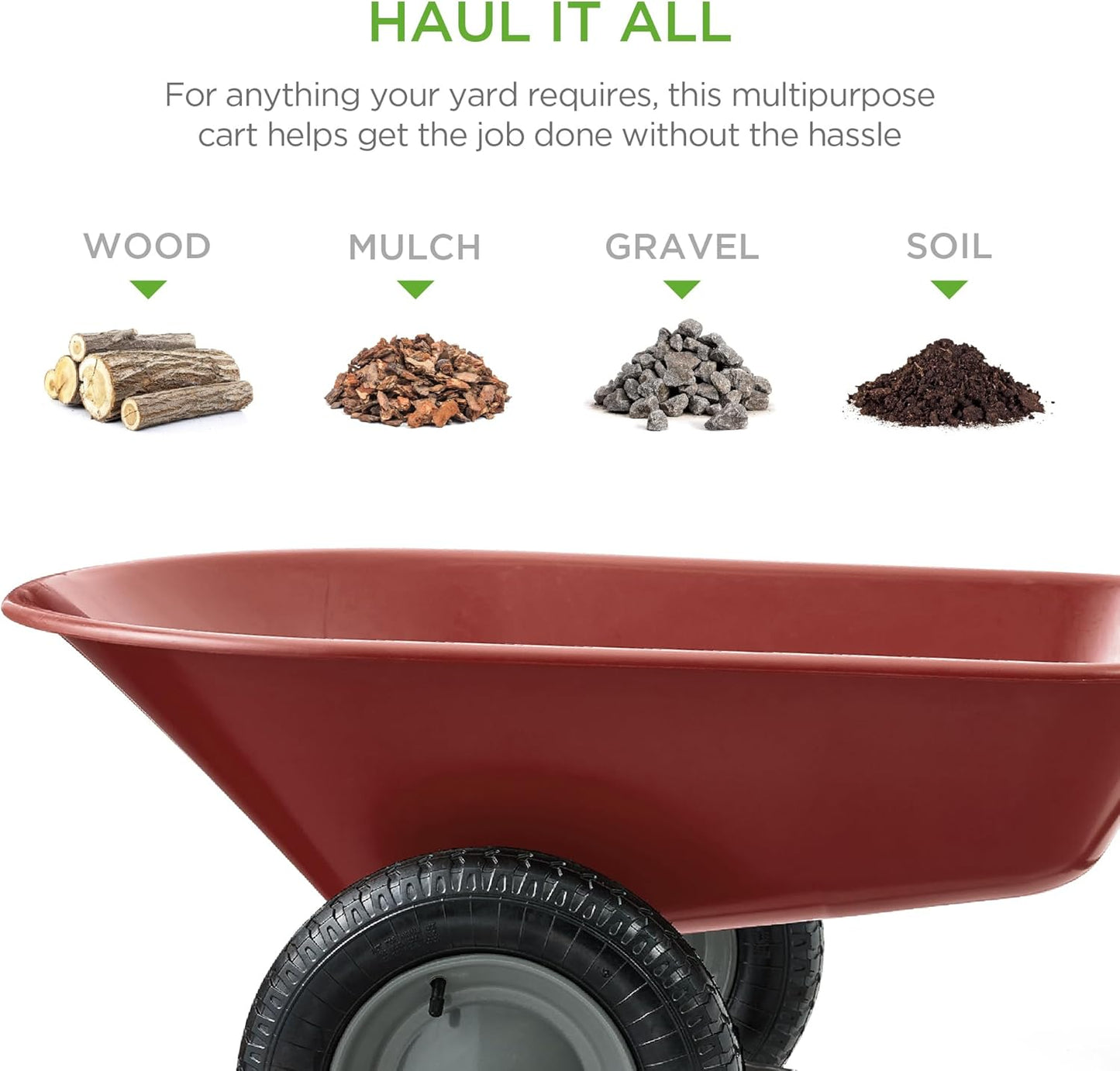 Best Choice Products Dual-Wheel Home Utility Yard Wheelbarrow Garden Cart w/Built-in Stand for Lawn, Gardening, Construction - Red