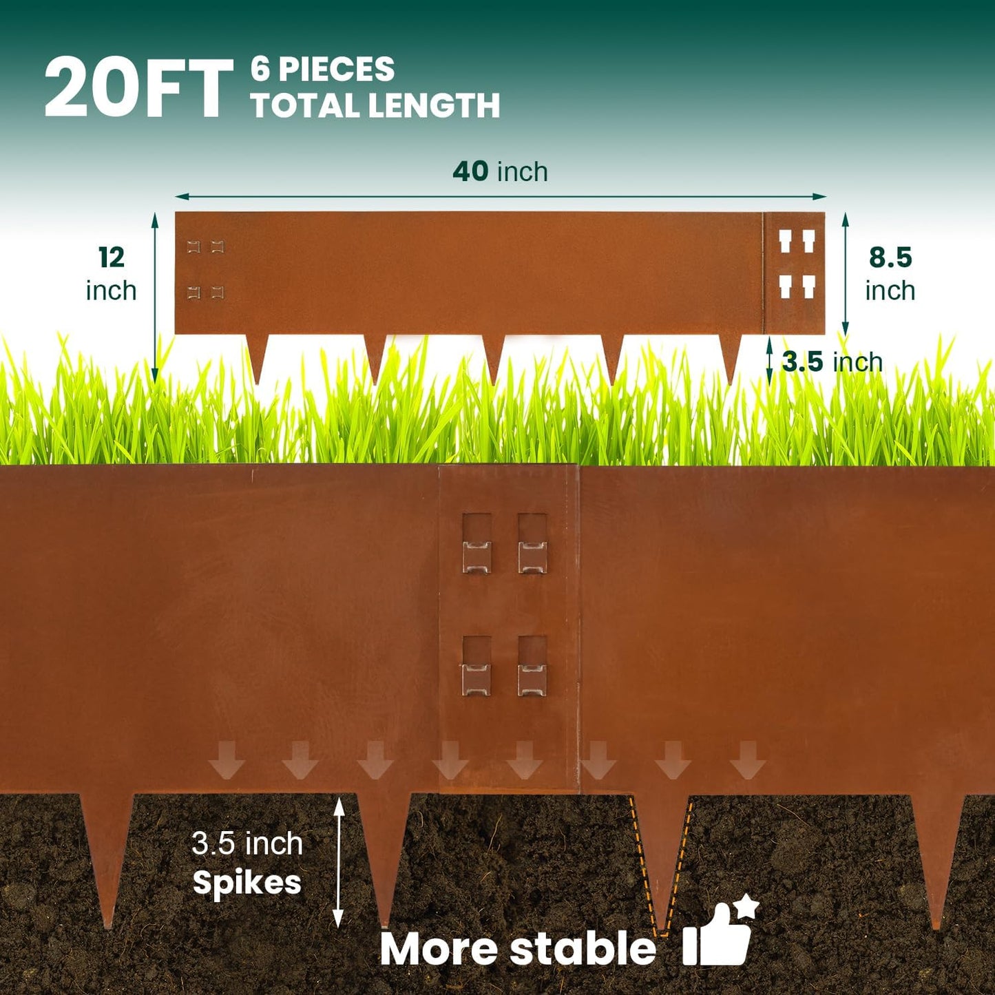 Corten Steel Edging Steel Landscaping Edging 40 Inch Strips 12 Inch Depth Garden Landscape Edging Metal Border Edge Rusted for Yard Lawn Outdoor Flower Plant 6 pcs by GZGNEEVL