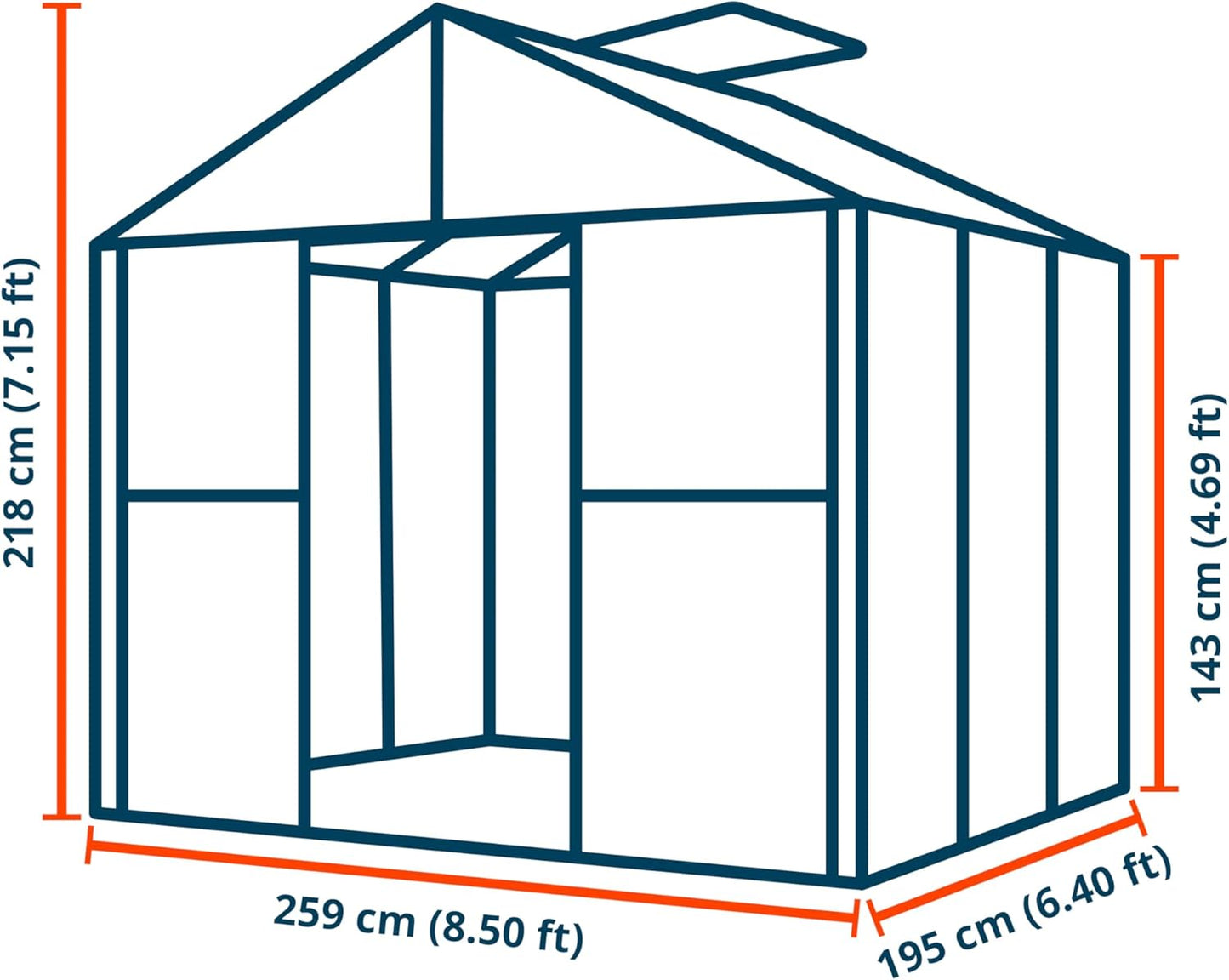 Greenhouse Saphir 3 Aluminum Frame 8.5 x 6.4 ft Approx. 8 mm Polycarbonate Panels - with Bonus Base Frame and Automatic Vent Opener