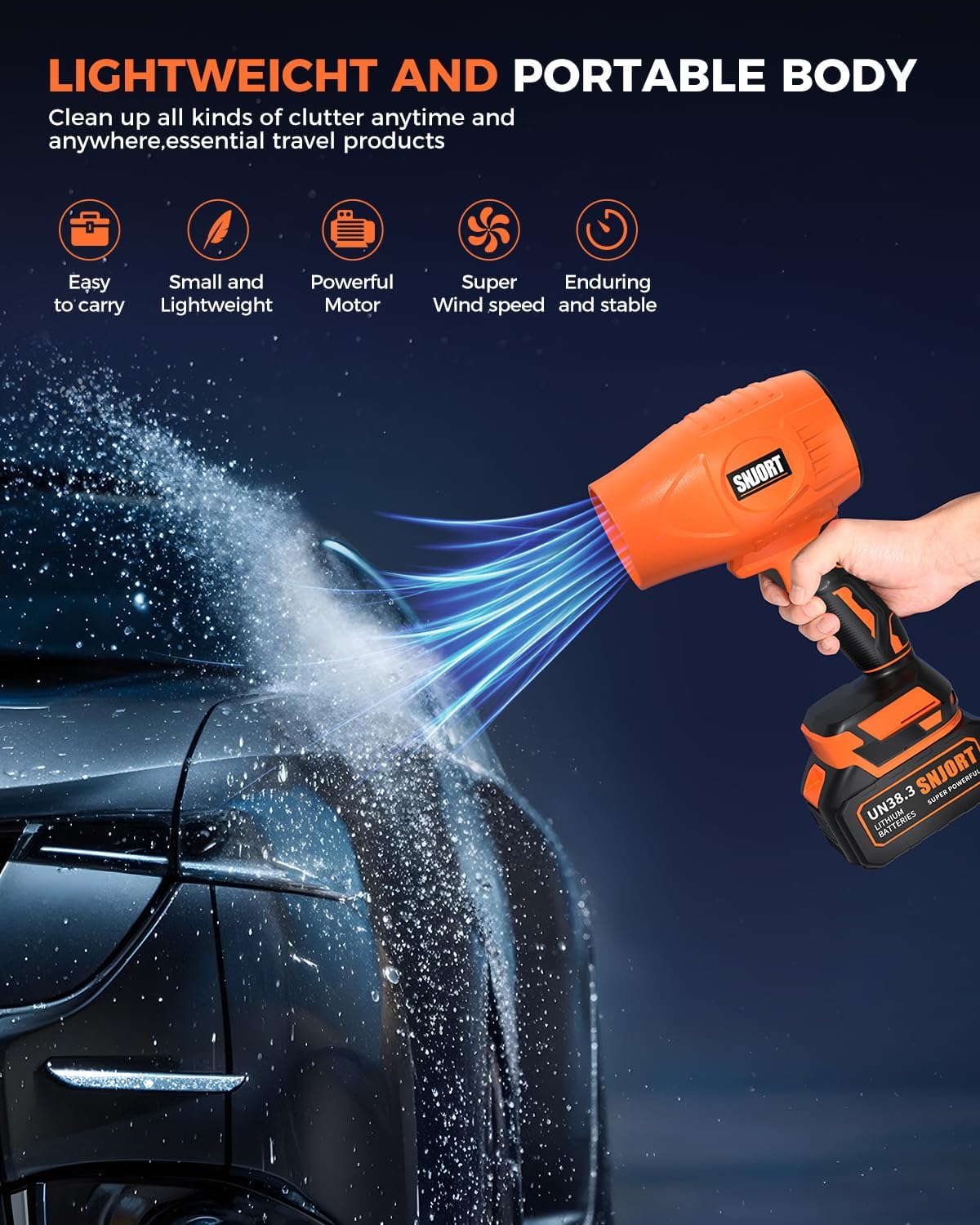 Leaf Blower Cordless with Battery and Charger,800,000 RPM,Extended Nozzle,Lightweight Handheld Design,Blower for Patio Cleaning,car Blowing Water,Blowing Leaves and Dust（Burnt Orange）