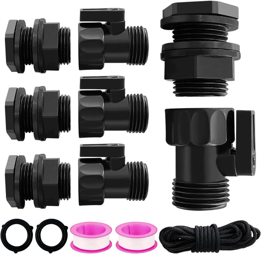 Rain Barrel Spigot Kit 4 Kit Water hose Shut-Off Ball Valve Plastic Garden Hose Shut Off Valve+3/4 GHT Rain Barrel Bulkhead Fitting for Rain Barrels Water Tank Pond Aquarium Tubs Pools Spigot