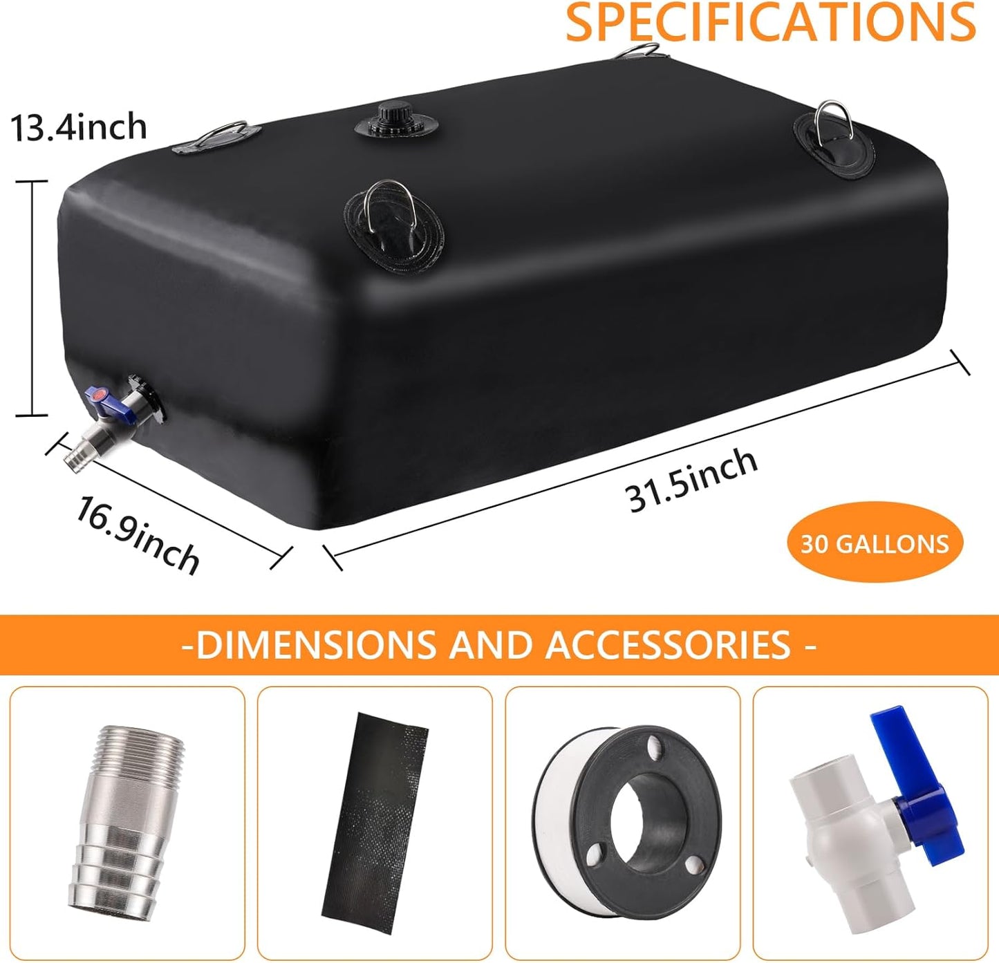 Foldable Portable Water Tank - 30 GAL Large Water Storage with 3/4" PVC Spigot and Hose Kit for Camping, Garden, Emergency Use