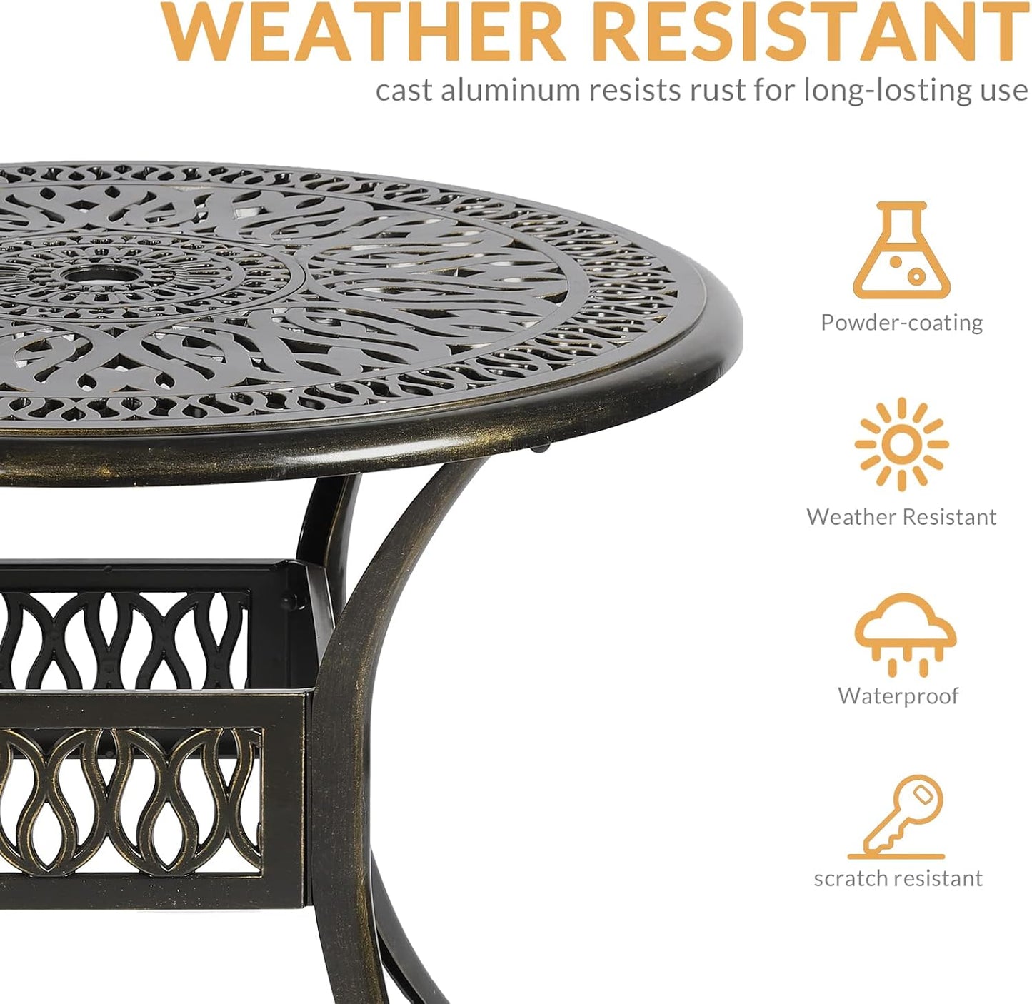 3-Piece Outdoor Patio Dining Set, All-Weather Cast Aluminum Patio Furniture Set for Backyard Garden Deck with 2 Chairs and 35.4” Round Table, 2" Umbrella Hole