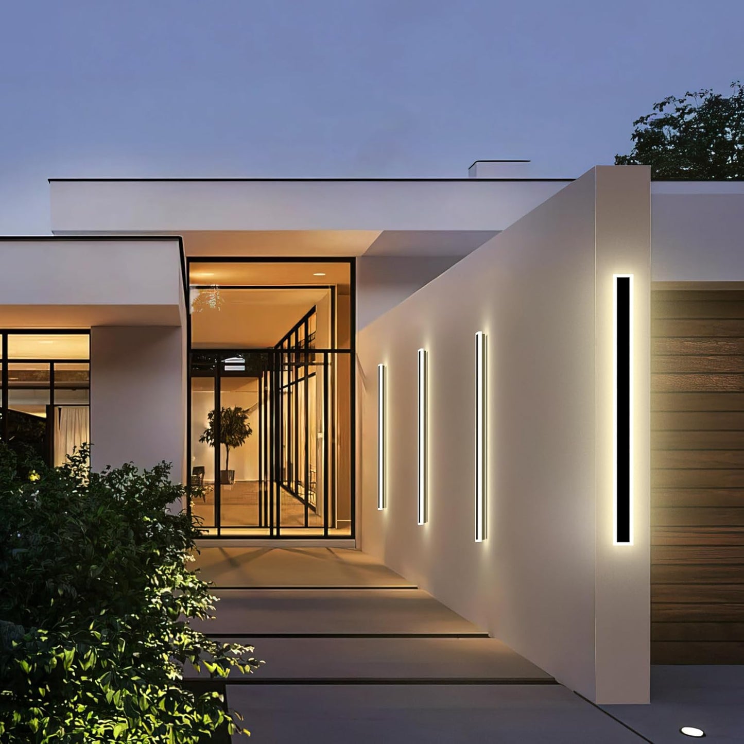 Modern Outdoor Wall Lights, 2 Pack Long Wall Sconce, Lighting Fixtures Long Wall Light 24w Waterproof Ip65 Black Exterior Sconce Led Linear Light for Garage, Patio (2pack-black, 31.5inch)