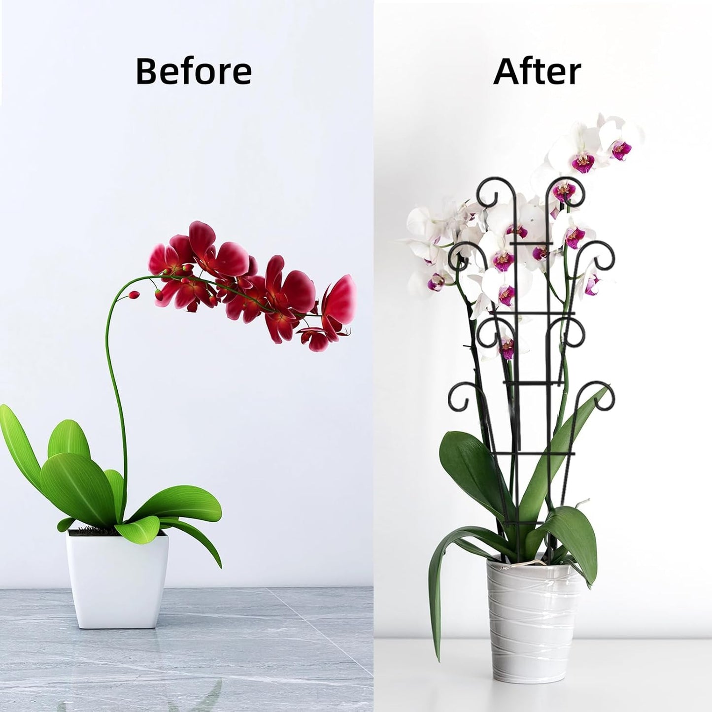 Garden Plant Trellis for Indoor Plants, Stackable Metal Trellis Supports for Climbing Plants or Houseplants, 3 Pack, Black (10"(W) x 17"(H))