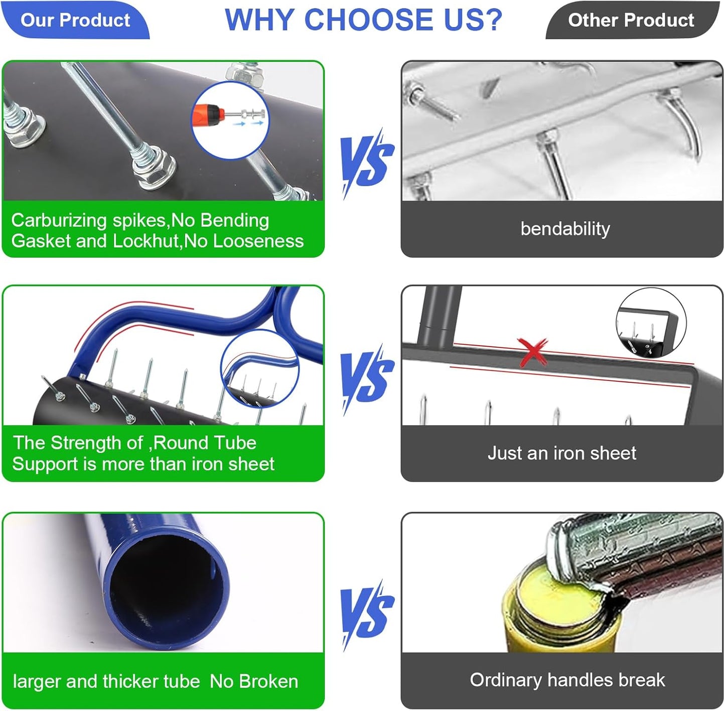 Lawn Aerator, 21" Push Coring Aerator,Preasembled Spike Gardening Aerator Tool,Lawn Plug Soil Aerator,Aerator Lawn Tool,75" Adjustable Handle with Quick Clip,Heavy Duty Aerator.