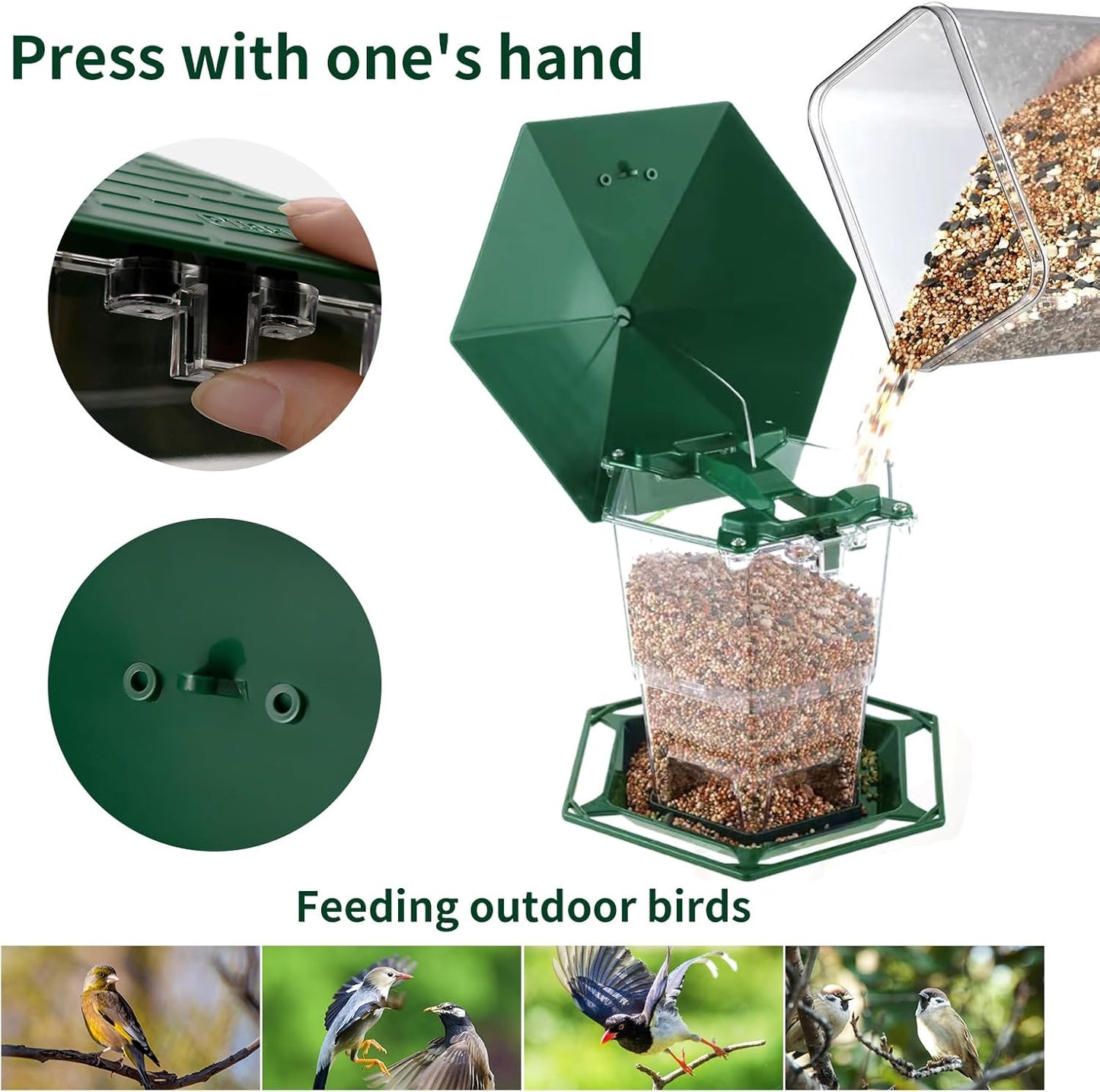 Bird Feeders for Outdoors Hanging Bird Feeder Wild Birds Seed, Green
