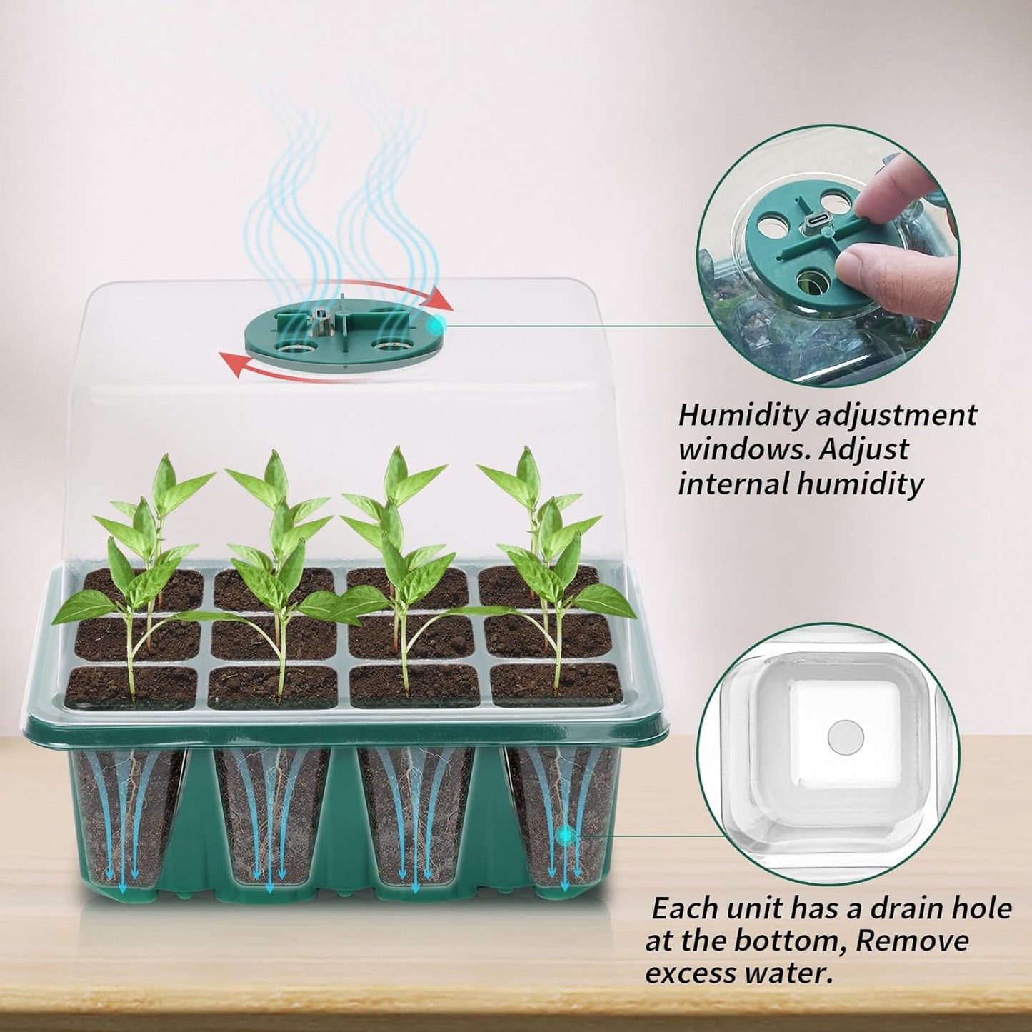 Seed Starter Tray, 2 Pcs Plant Propagation Station with Grow Light,Seedling Starter Trays with Timing Controller,Mini Greenhouse Kit with Humidity Domes and Base,Plant Tray for Seeds Growing Starting