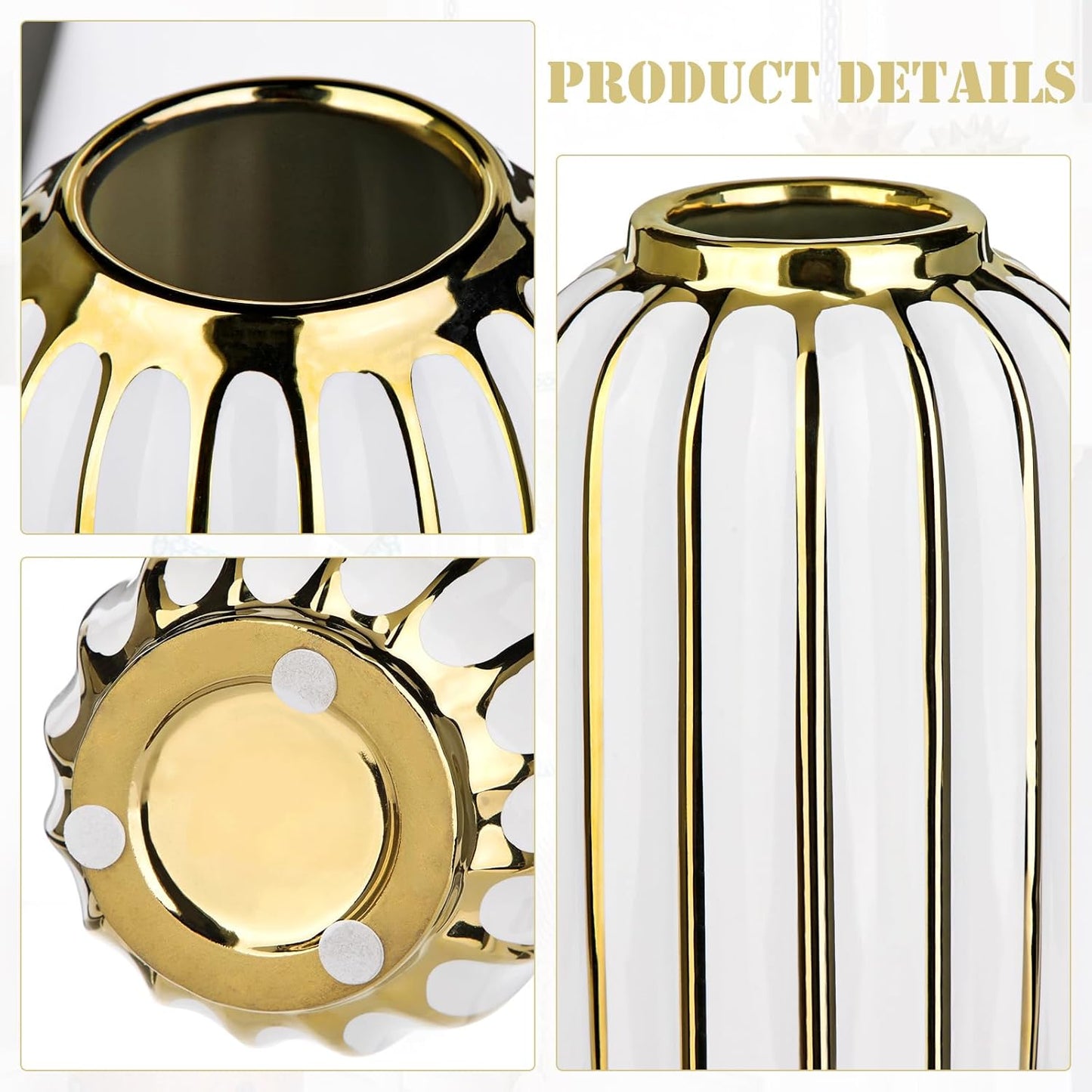 Briful Gold Plated Lantern Ceramic Vase Home Decor Creative Design Porcelain Decorative Flower Vase 8.66'' White Ceramic Vases for Wedding Anniversary Decoration