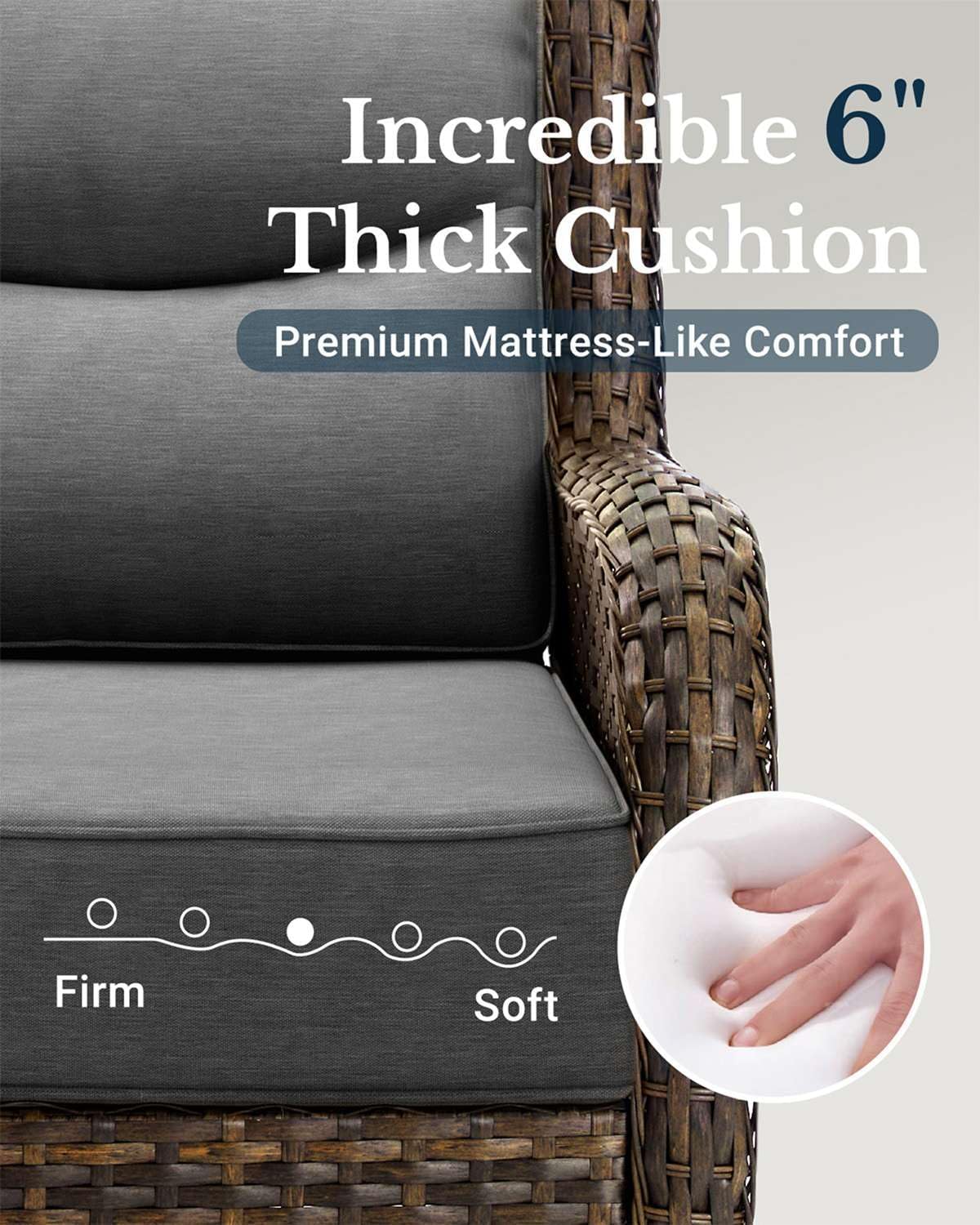 HILLGA Luxury Patio Furniture Set with 6-Inch Thick Cushions, High Back Outdoor Swivel Rocker Chairs and Patio Couch, 7-Piece All Weather Conversation Set for Porch Deck Pool Yard, Dark Grey (V3)