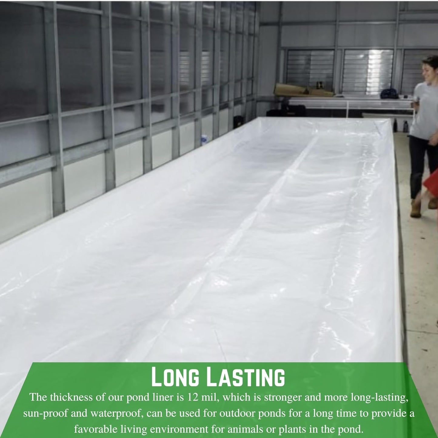 Farm Plastic Supply - 12 Mil String Reinforced Black/White Pond Liner - 12 Mil Fish Pond HDPE Liner, Pond Liners for Outdoor Ponds, Koi Ponds, Garden Fountain, Containment Liner (12' x 30')