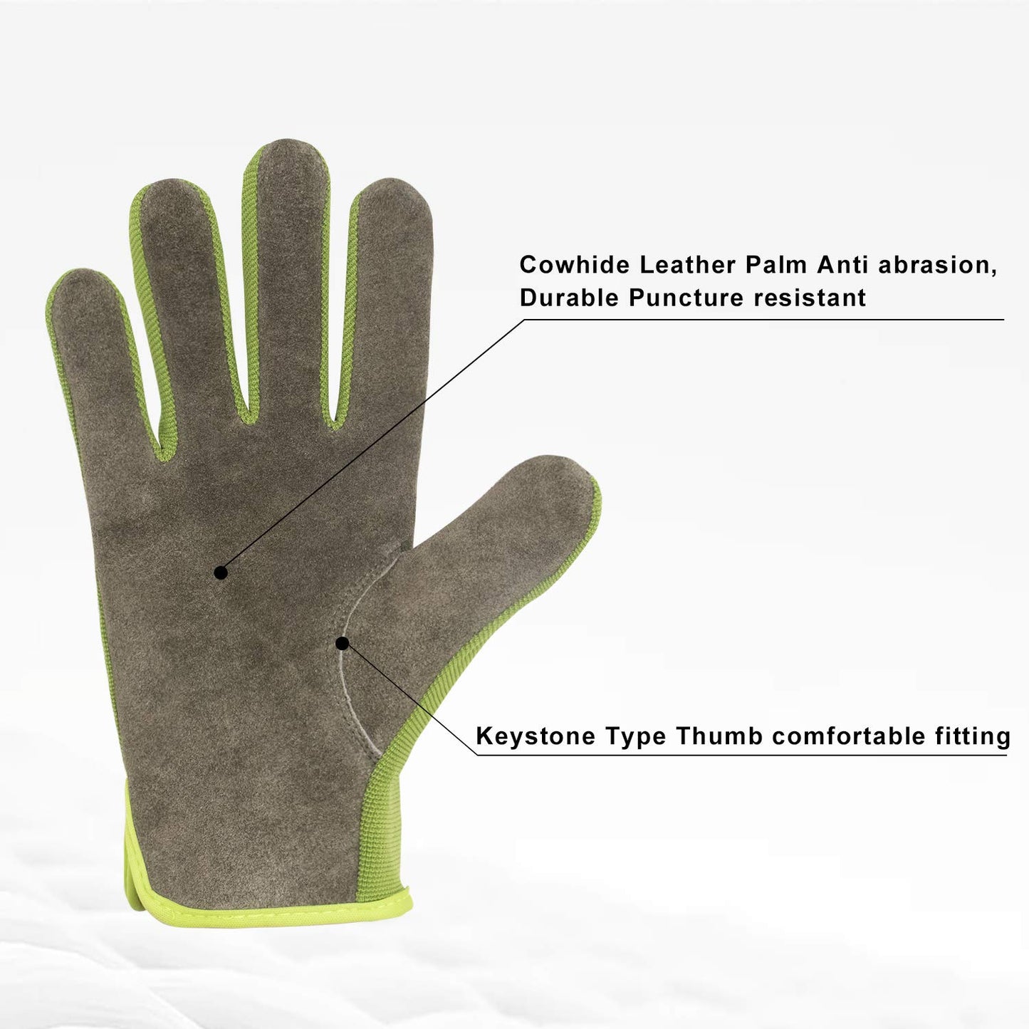 HLDD HANDLANDY Leather Work Gloves for Men & Women, Cowhide Gardening Gloves Utility Work Gloves, Mechanic Construction Driver Gloves (M, Green)