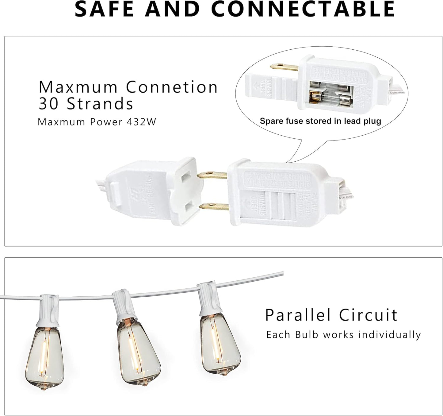 Outdoor String Lights 50FT Waterproof,LED Patio Lights Dimmable with 27 Bright Shatterproof Retro Bulbs,Vintage Edison String Hanging Lights for Outside Bistro,Backyard,Balcony,White Cable