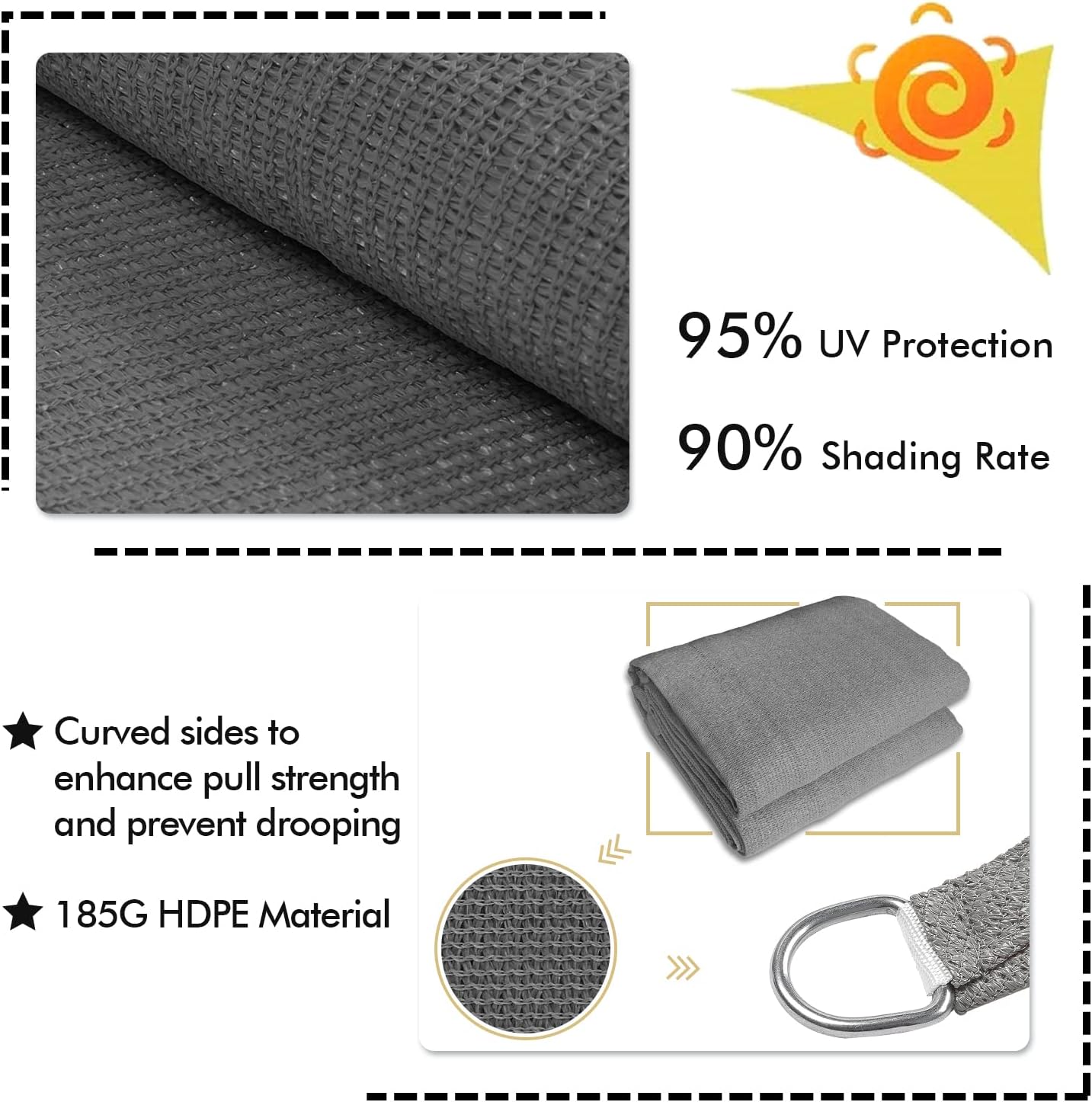 KANAGAWA 6'X16' Dark Gray Custom Size Sun Shade Sail Rectangle UV Block Canopy Cover for Patio Backyard Lawn Garden Outdoor (Customized Available)