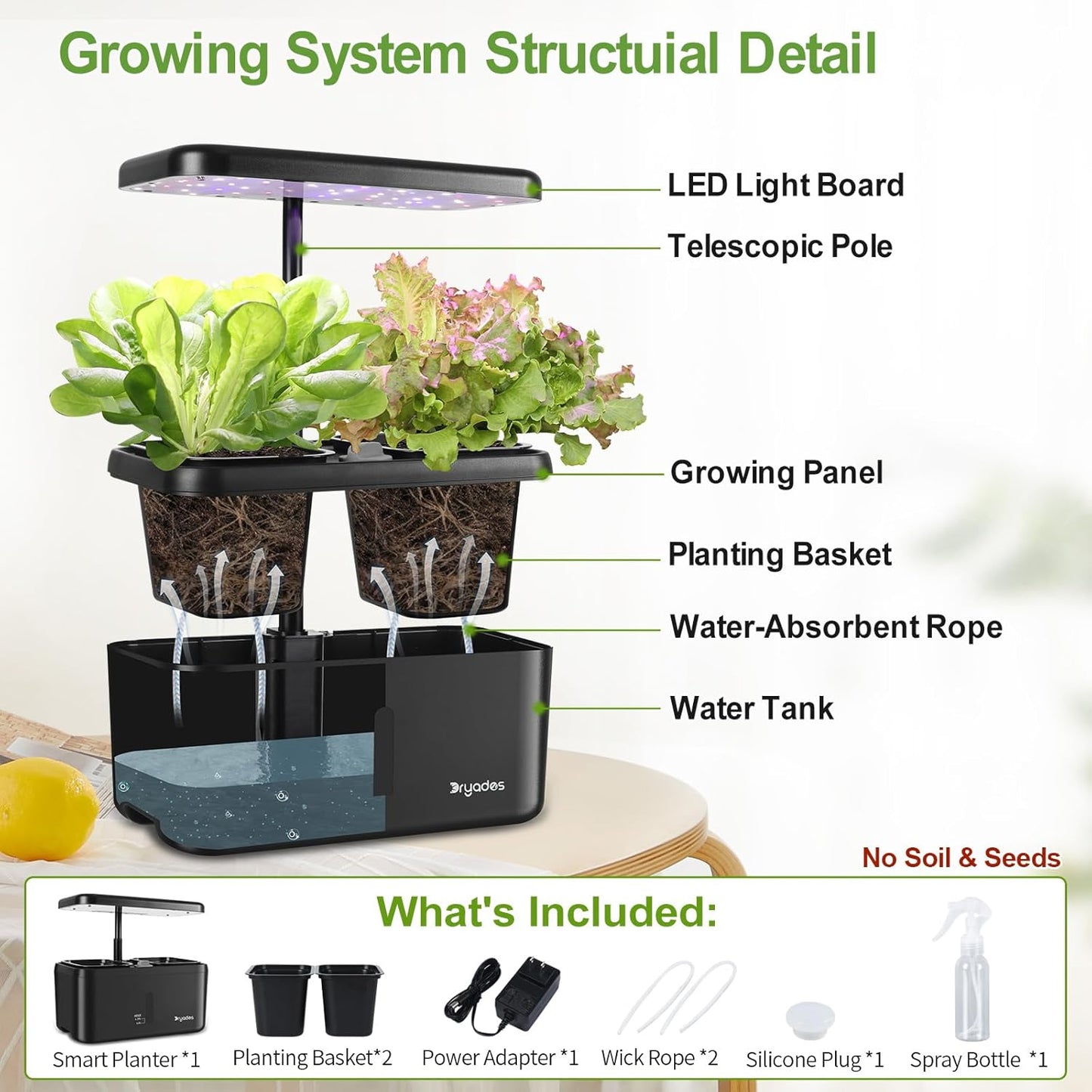 Indoor Garden System 19 Watt LED Growing Light Upgrade 2 Self-Watering Soil-Cultivated Growing Pots Gardening Gifts for Mom Plant Pot for Vegetables Herbs Tomato(No Seeds&Soil)