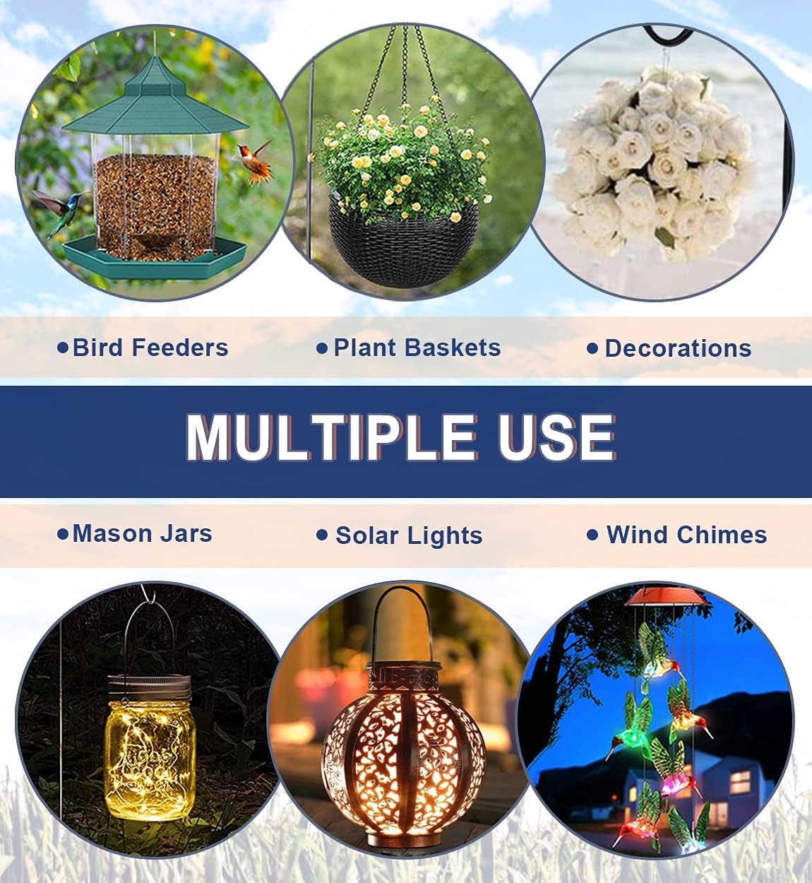 Shepherds Hook for Outdoor Bird Feeders Pole 76 Inch Tall, Adjustable Heavy Duty Garden Hanger Stake Pole with 5 Prong Base, Shiny Black (2 Packs)